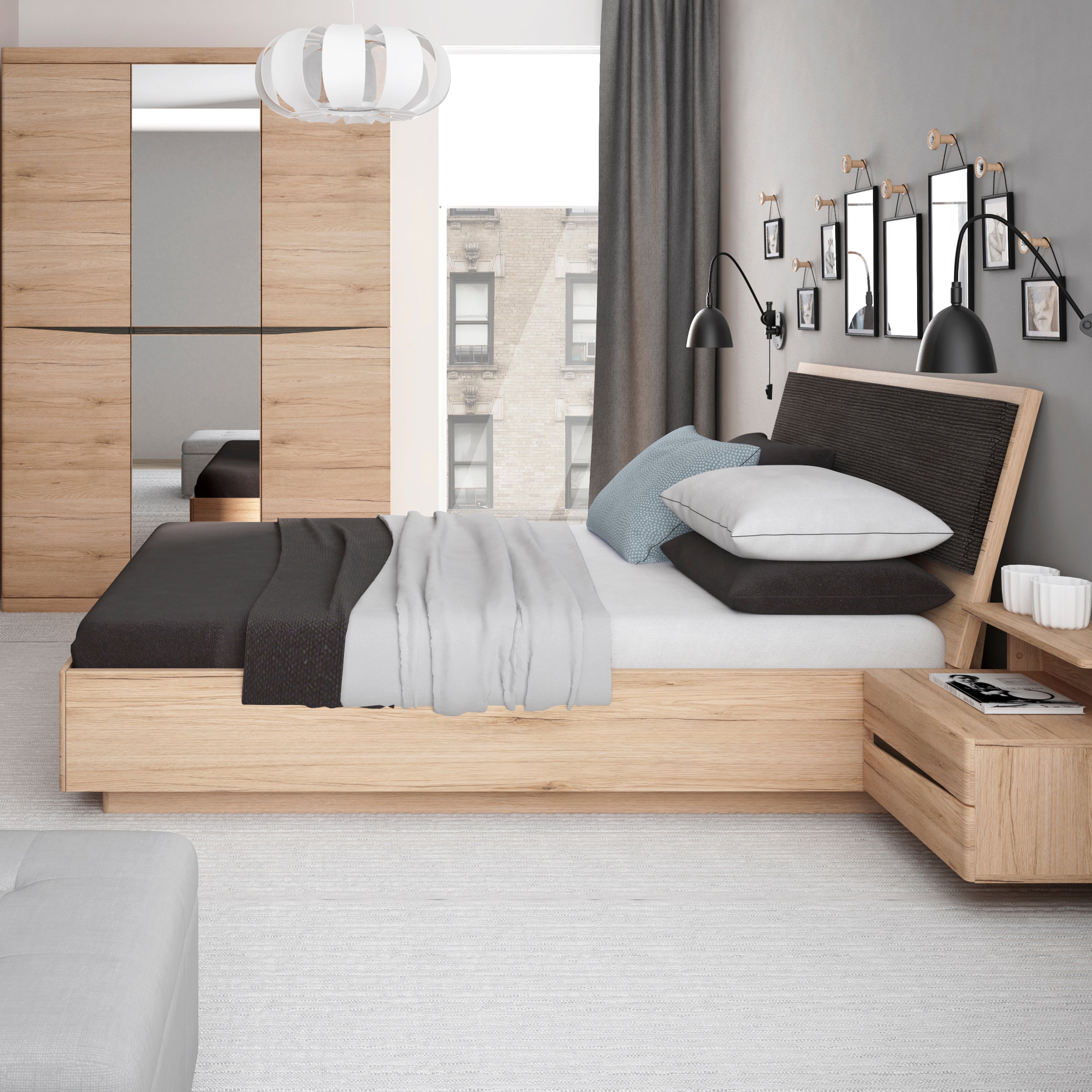 Kensington 2 Drawer Bedside Cabinet LH Drawer (wall fixing) in Oak.