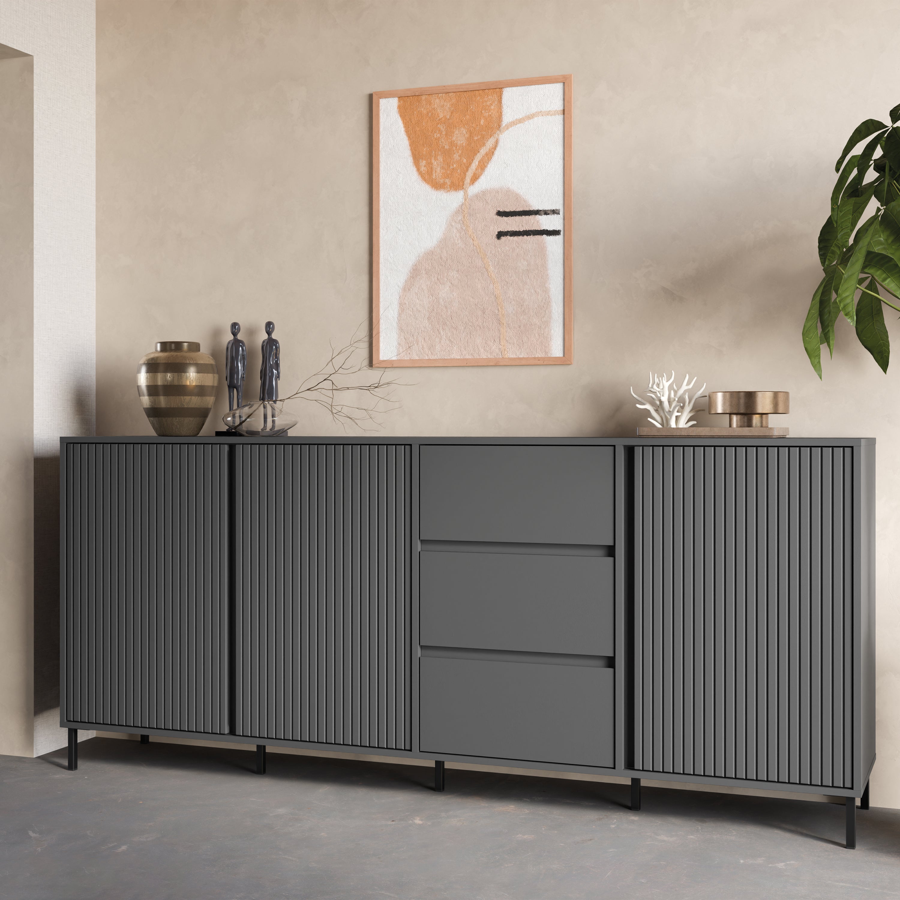 Avenale Sideboard 3 Door 3 Drawer in Anthracite