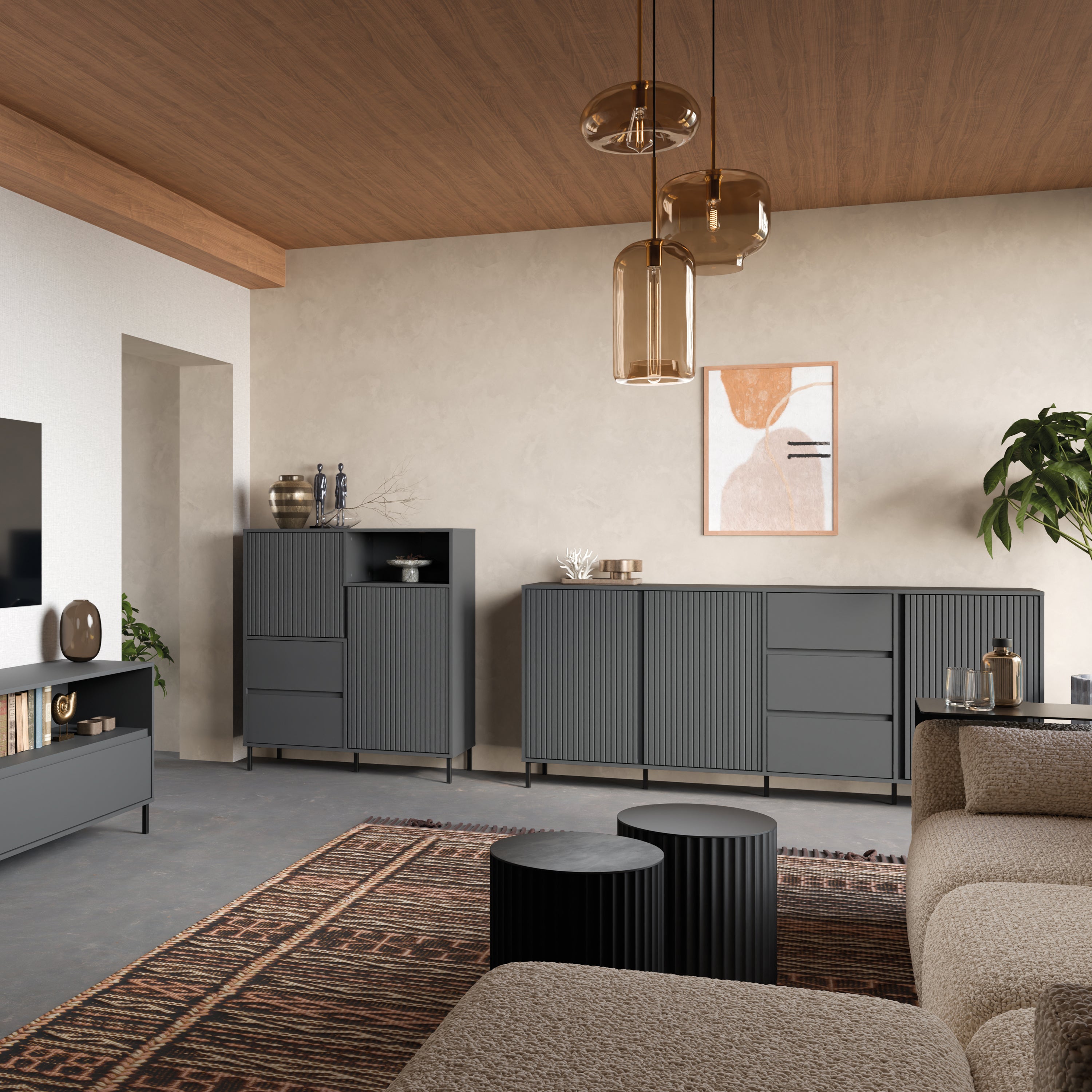 Avenale Sideboard 3 Door 3 Drawer in Anthracite