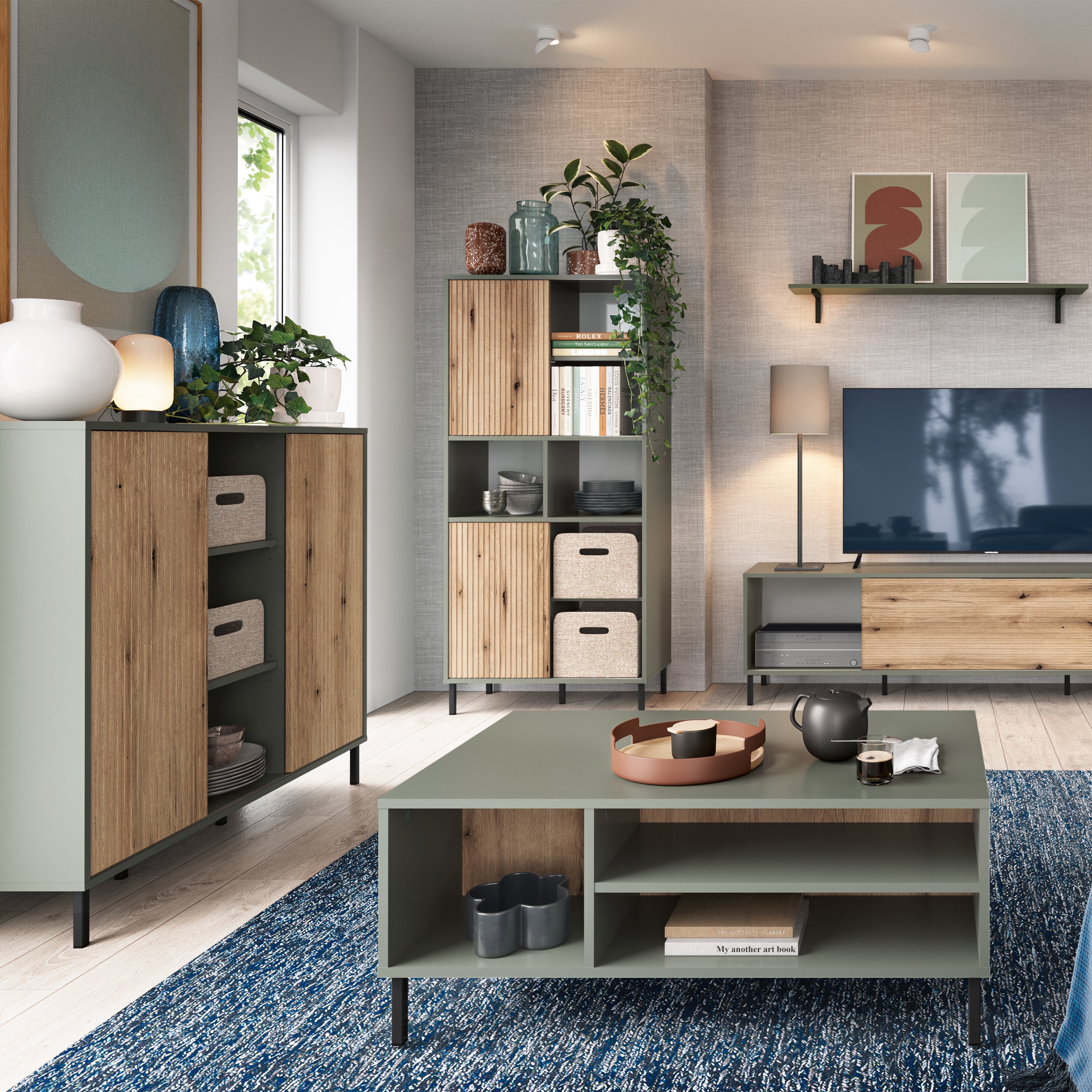 Darwin Sideboard 2 Door in Green/Oak