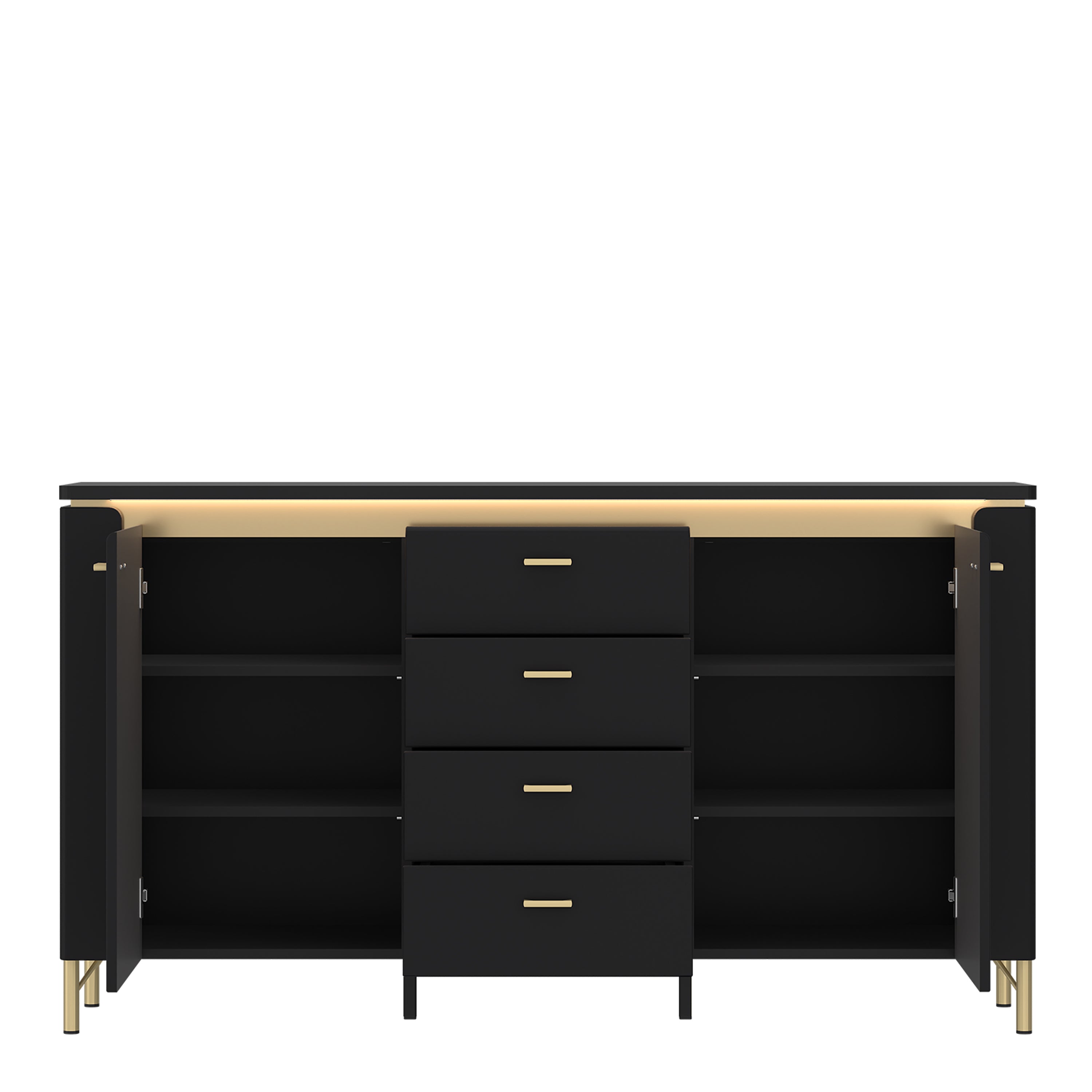 Genoa Sideboard 2 Door 4 Drawer in Black Matt/Gold
