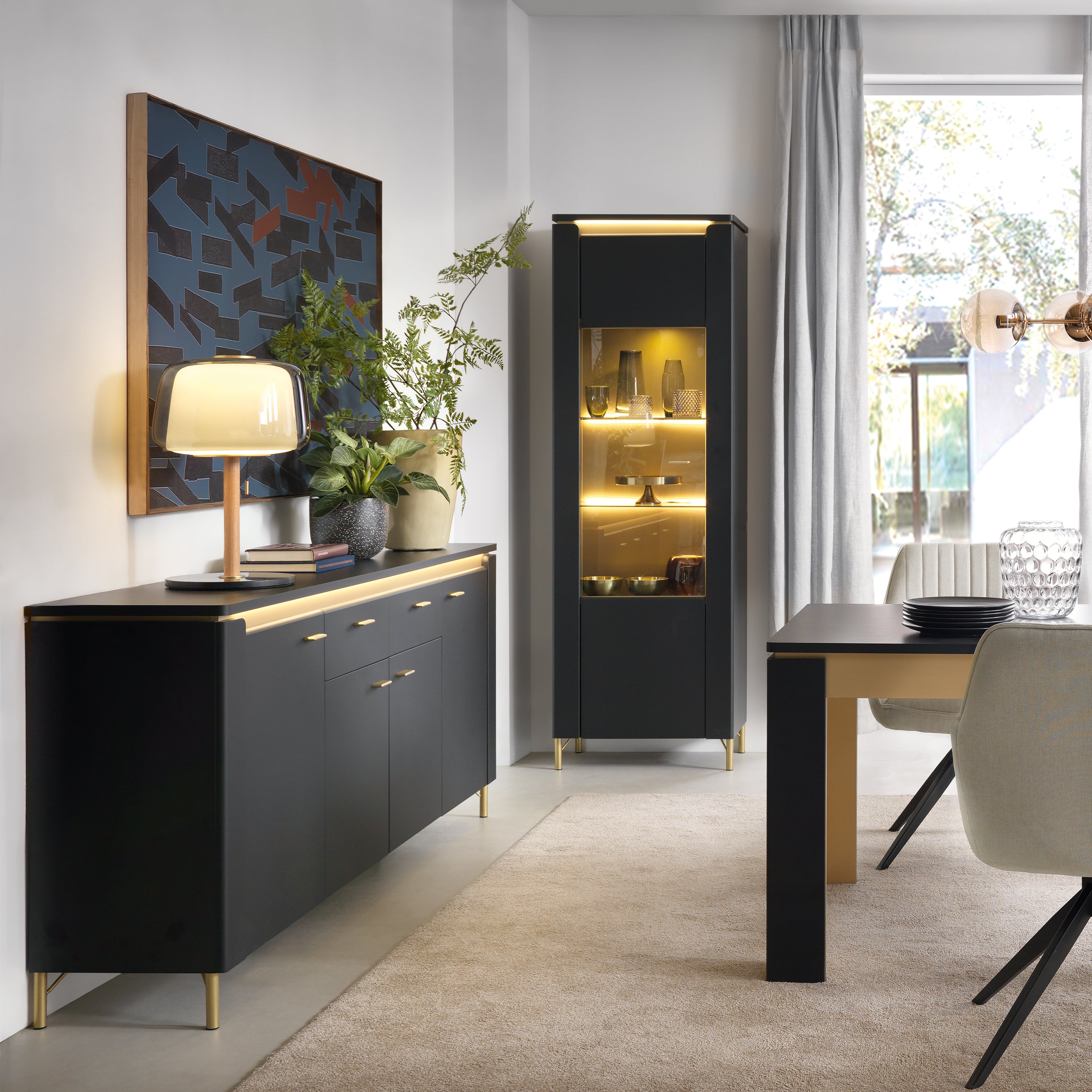 Genoa Sideboard 4 Door 2 Drawer in Black Matt/Gold