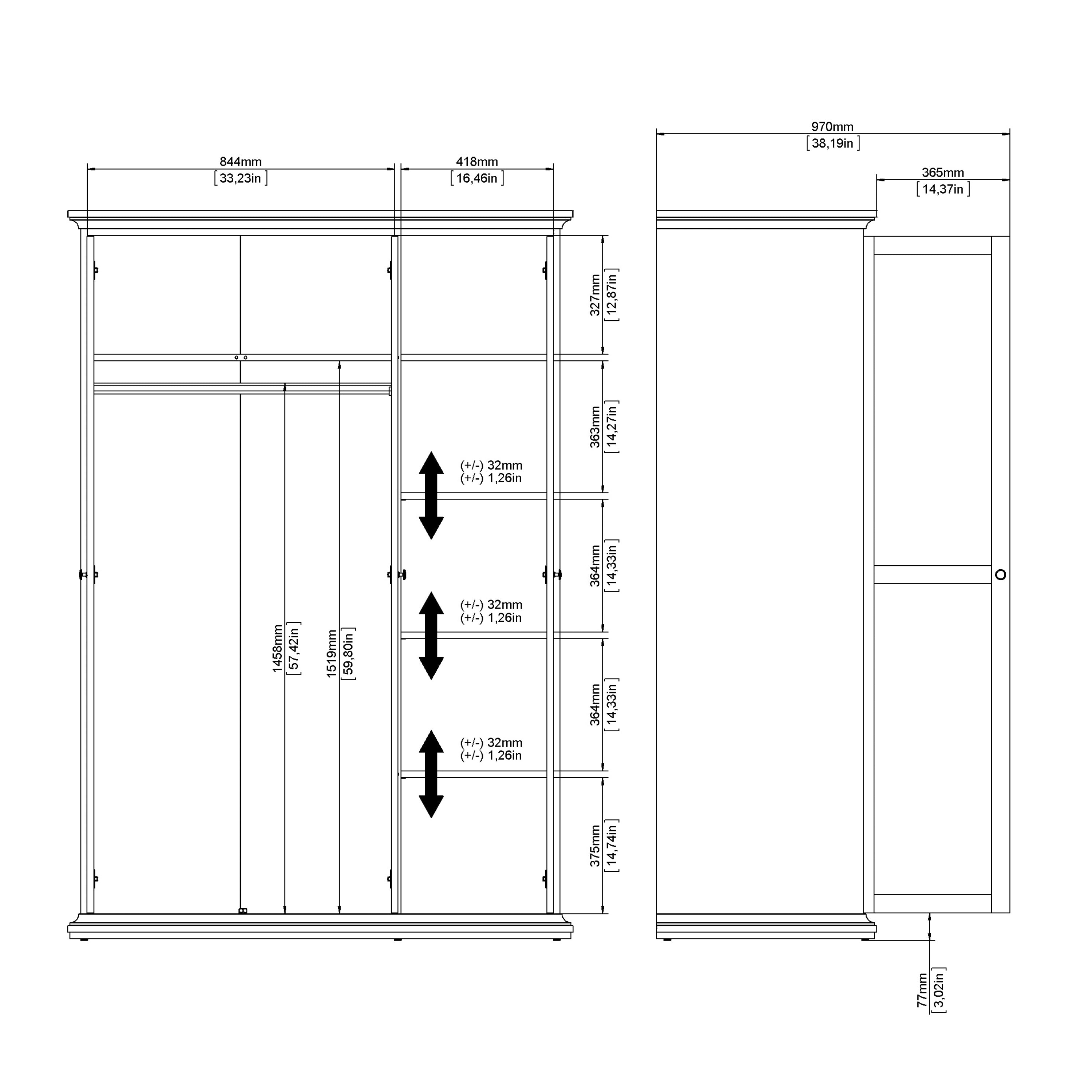 Paris Wardrobe with 3 Doors in Matt Grey
