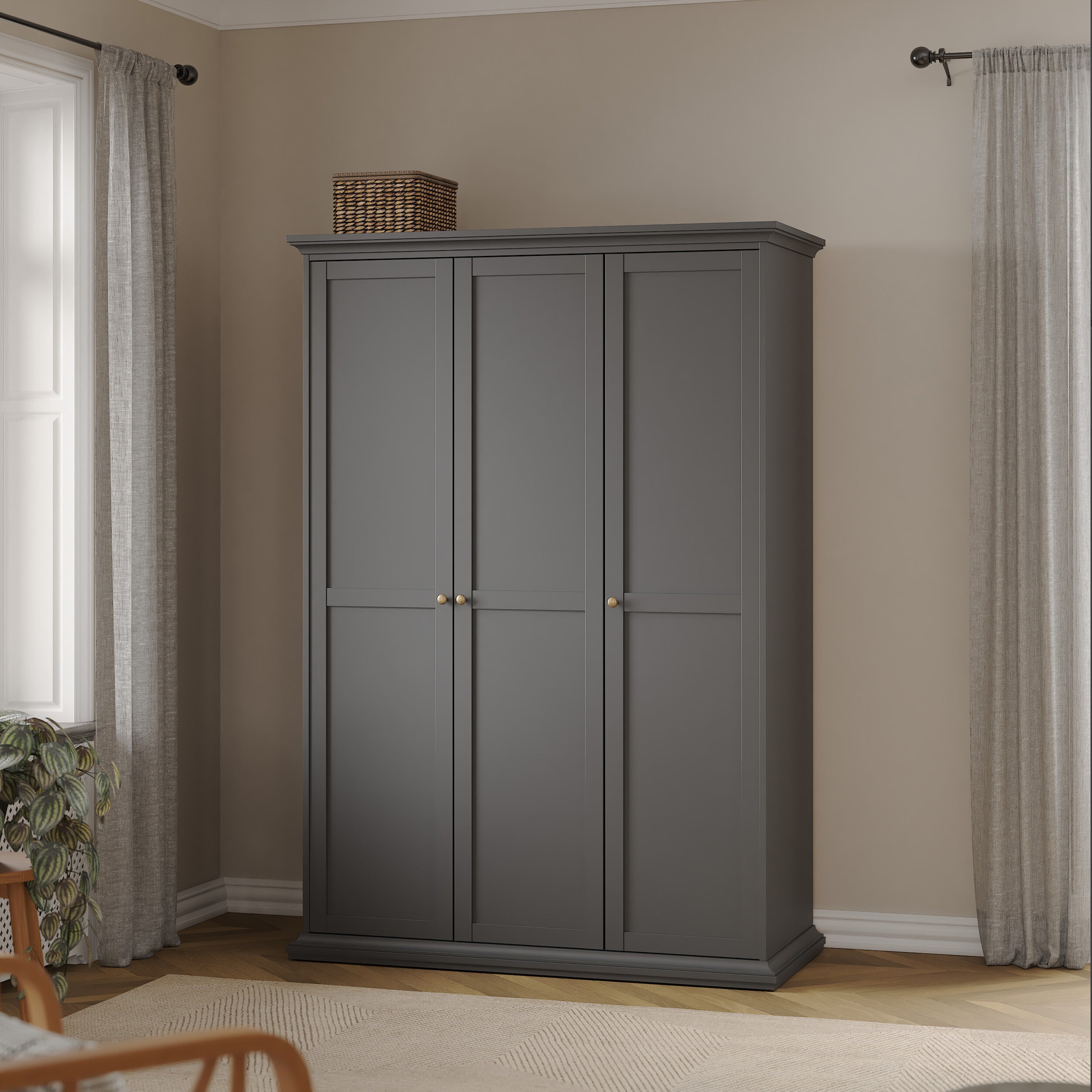 Paris Wardrobe with 3 Doors in Matt Grey