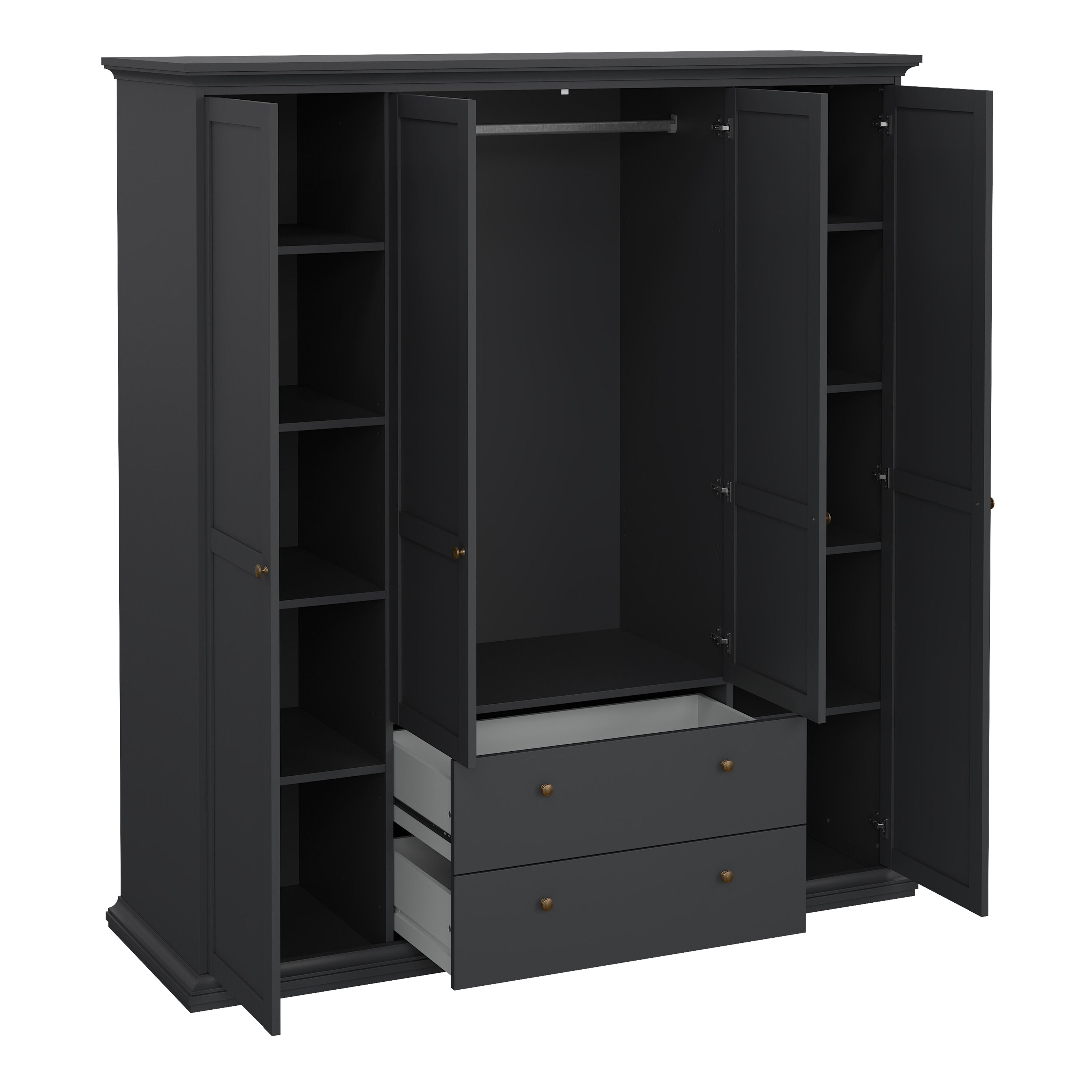 Paris Wardrobe with 4 Doors and 2 Drawers in Matt Grey