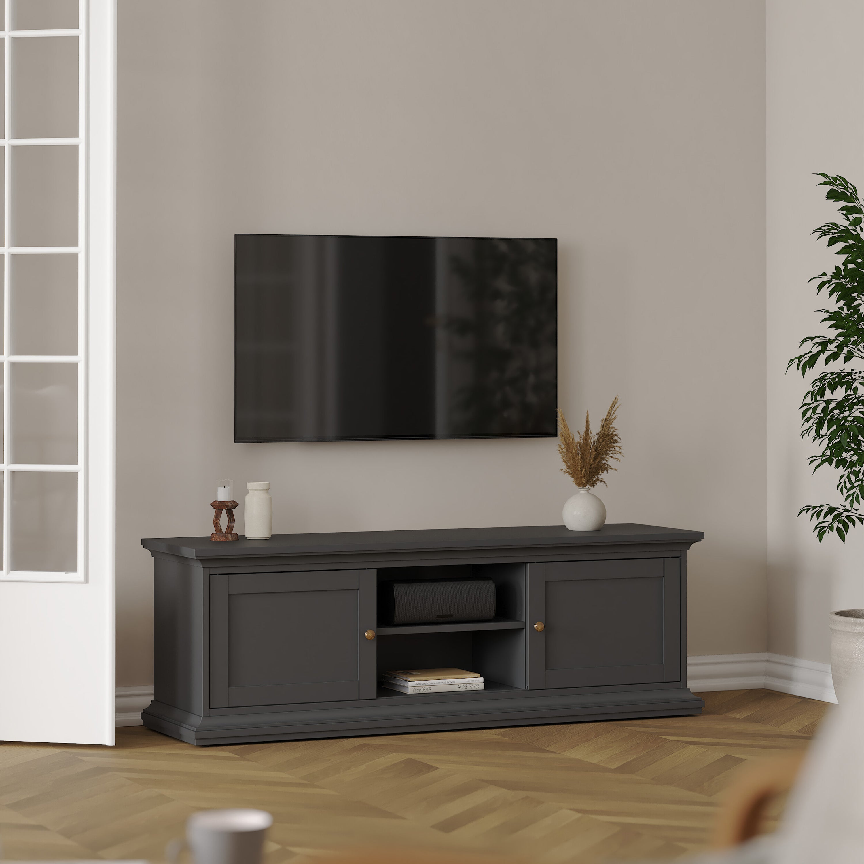 Paris TV-unit 2 frame Doors in Matt Grey