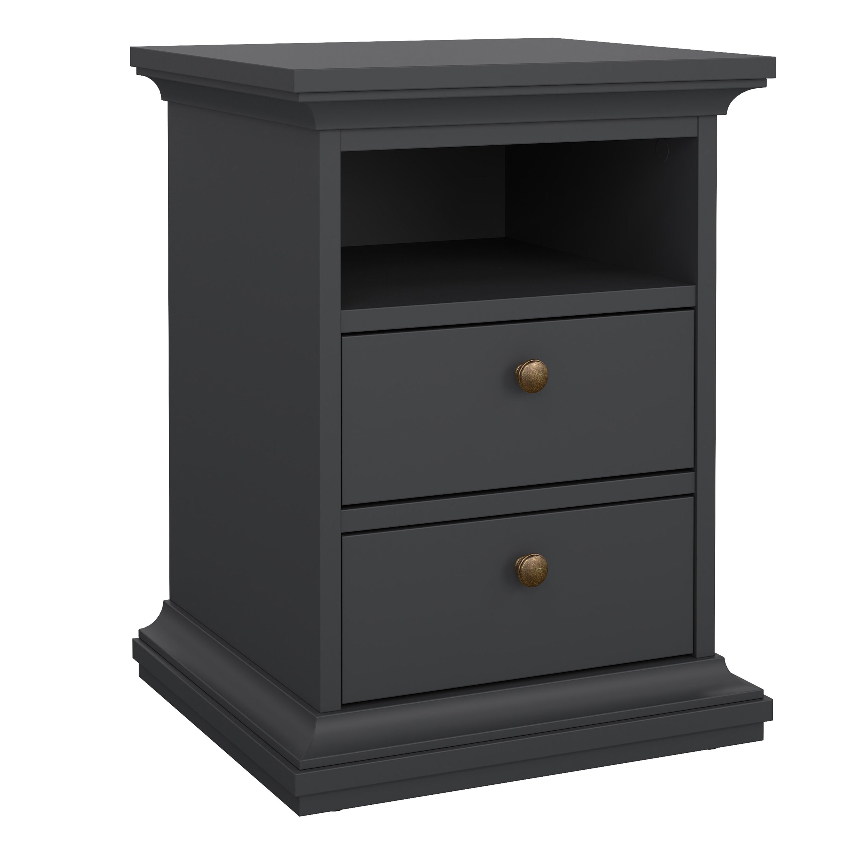 Paris Package - Bedside 2 Drawers + Chest of 4 Drawers + Wardrobe with 2 Doors Matt Grey