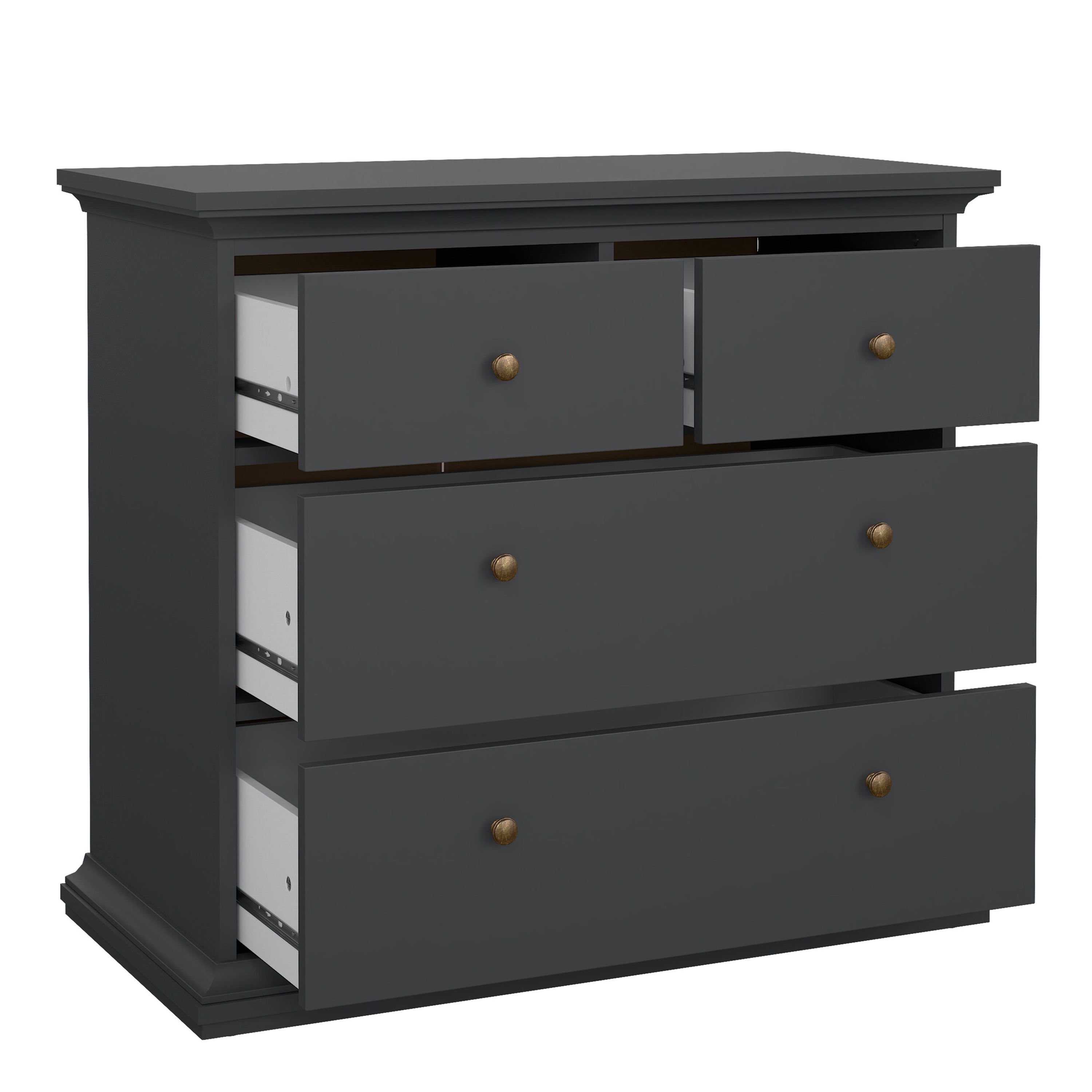 Paris Package - Bedside 2 Drawers + Chest of 4 Drawers + Wardrobe with 2 Doors Matt Grey