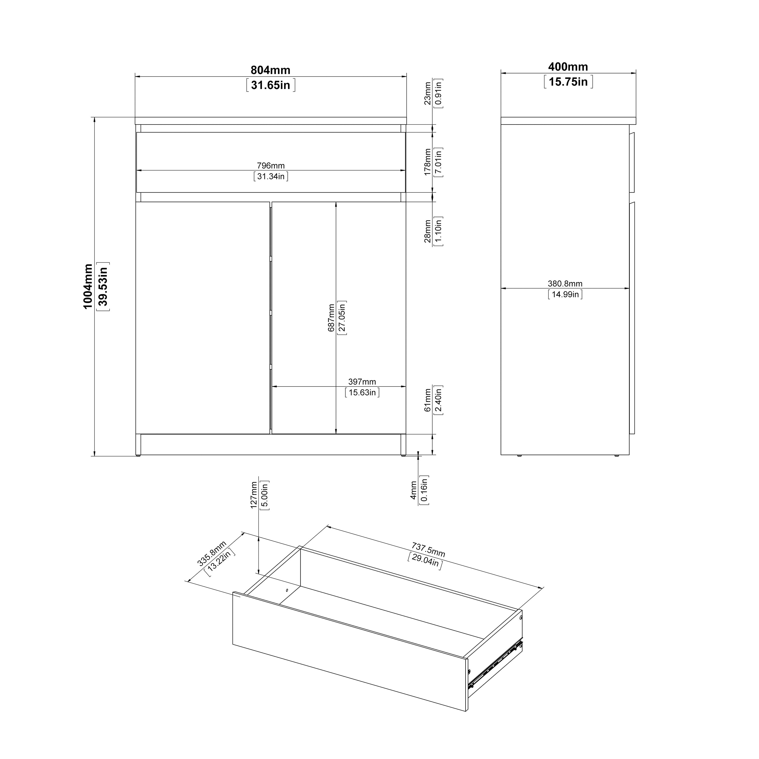 Naia Sideboard 1 Drawer 2 Doors in White High Gloss