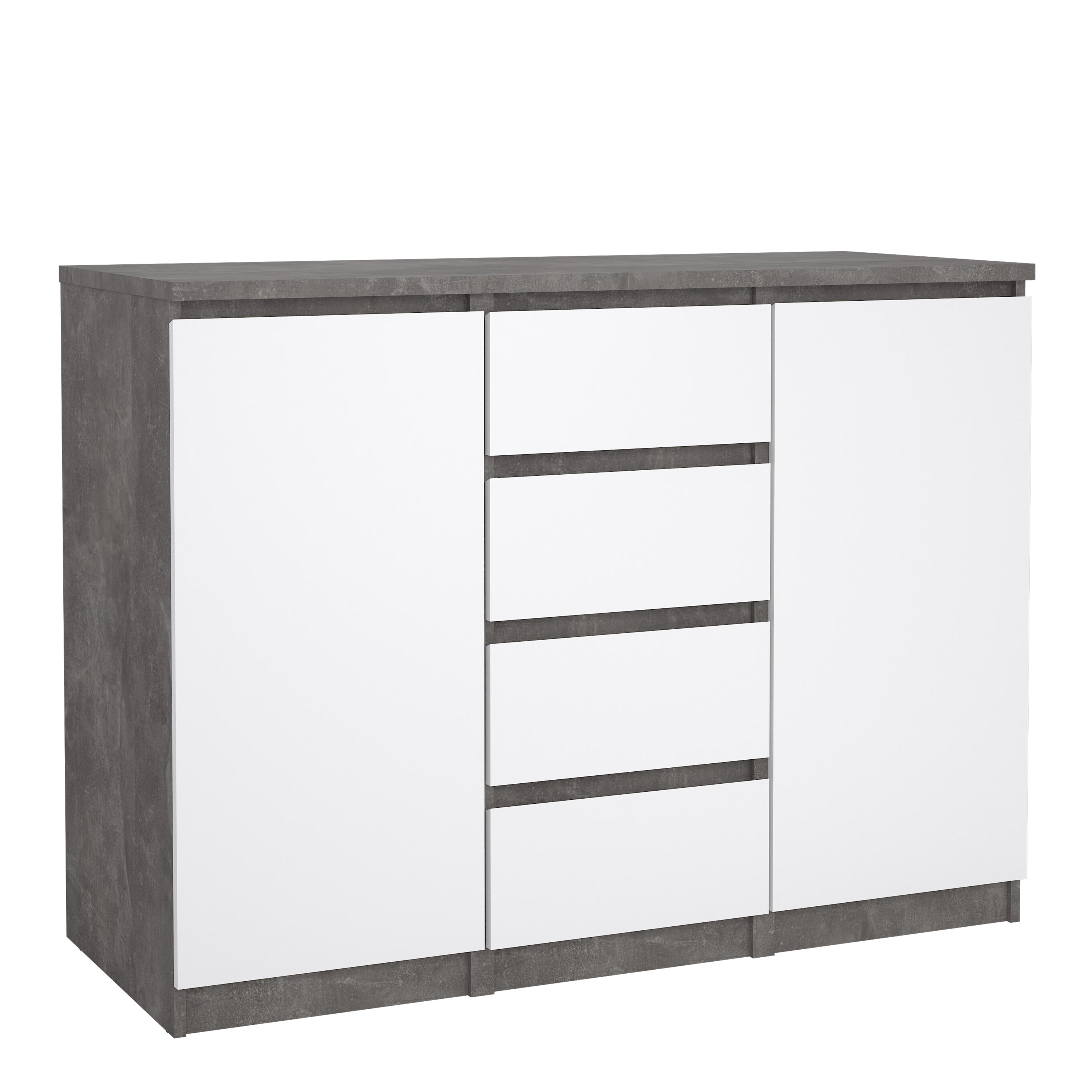 Naia Sideboard 4 Drawers 2 Doors in Concrete and White High Gloss