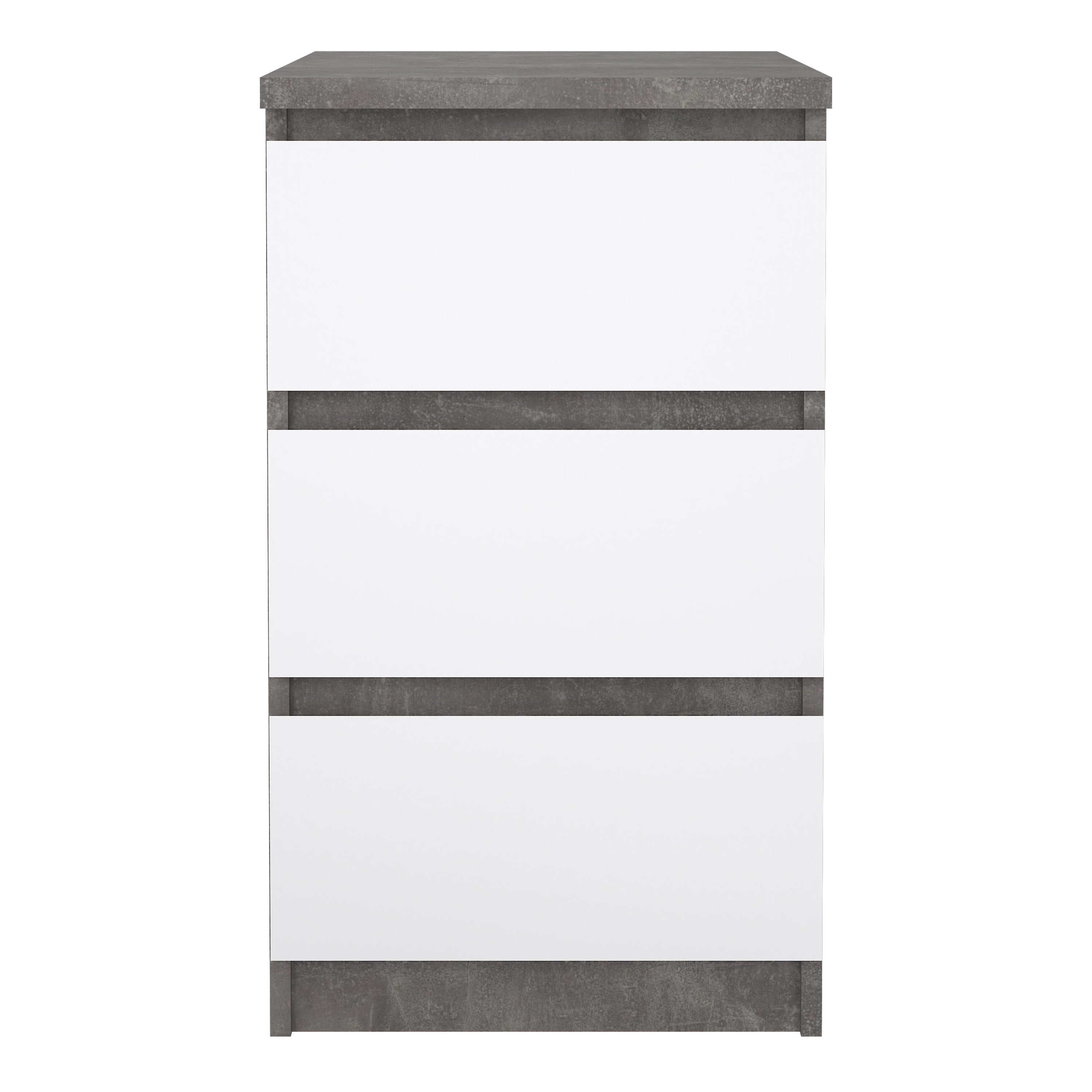 Naia Bedside 3 Drawers in Concrete and White High Gloss