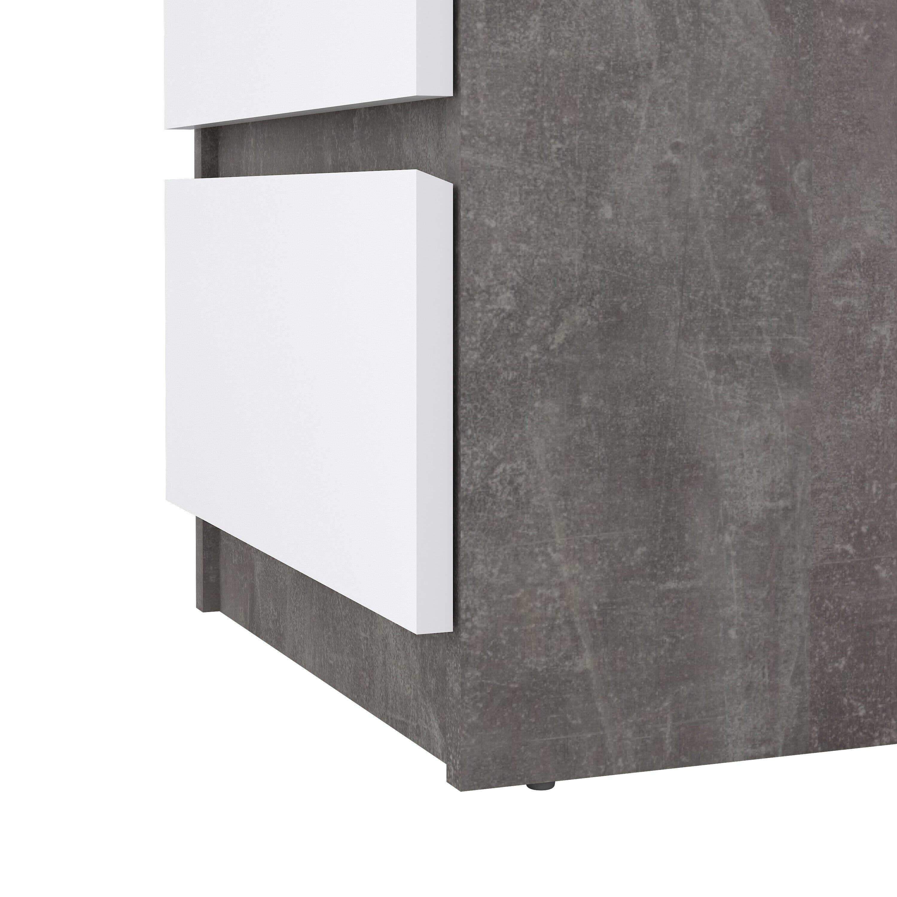 Naia Bedside 3 Drawers in Concrete and White High Gloss