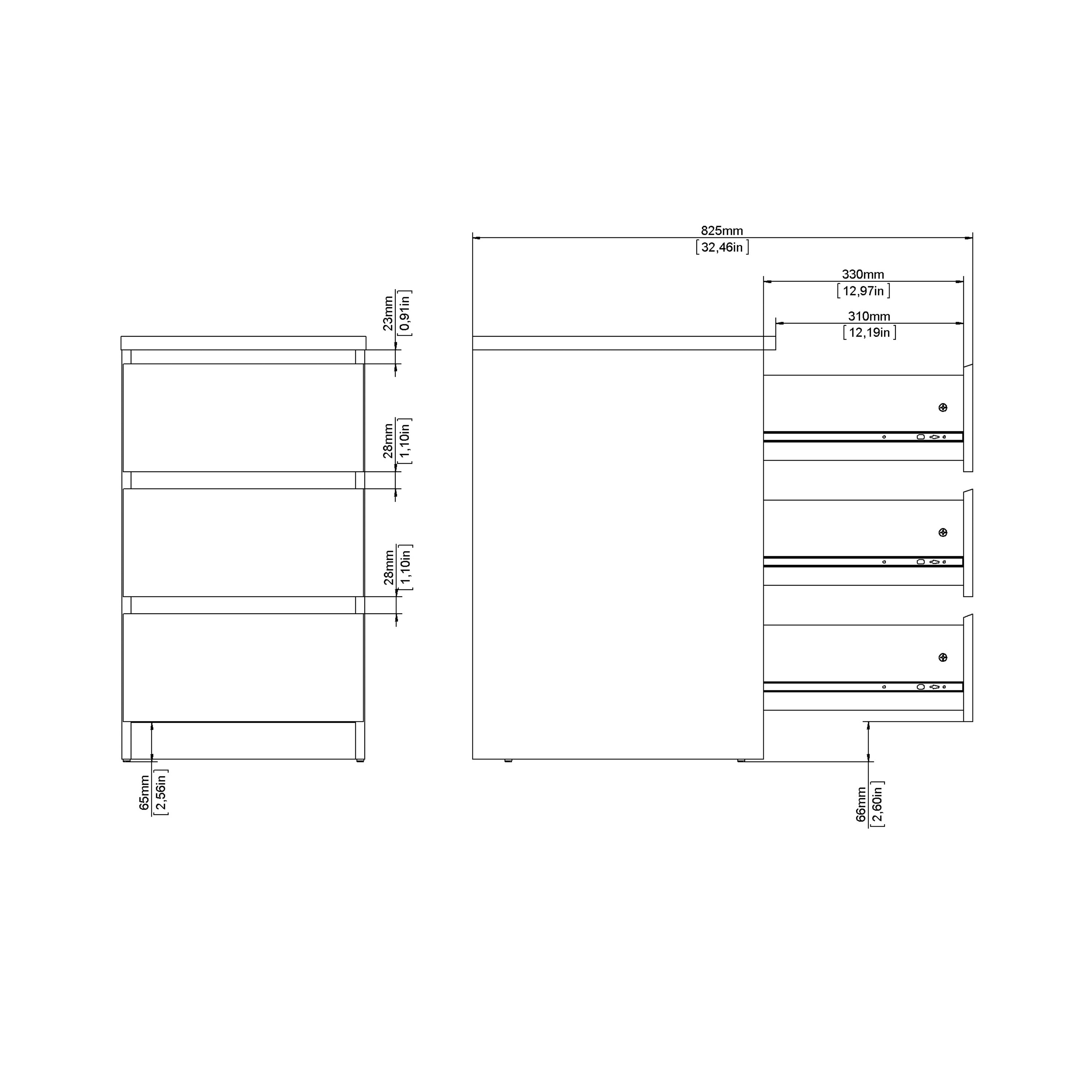 Naia Bedside 3 Drawers in White High Gloss