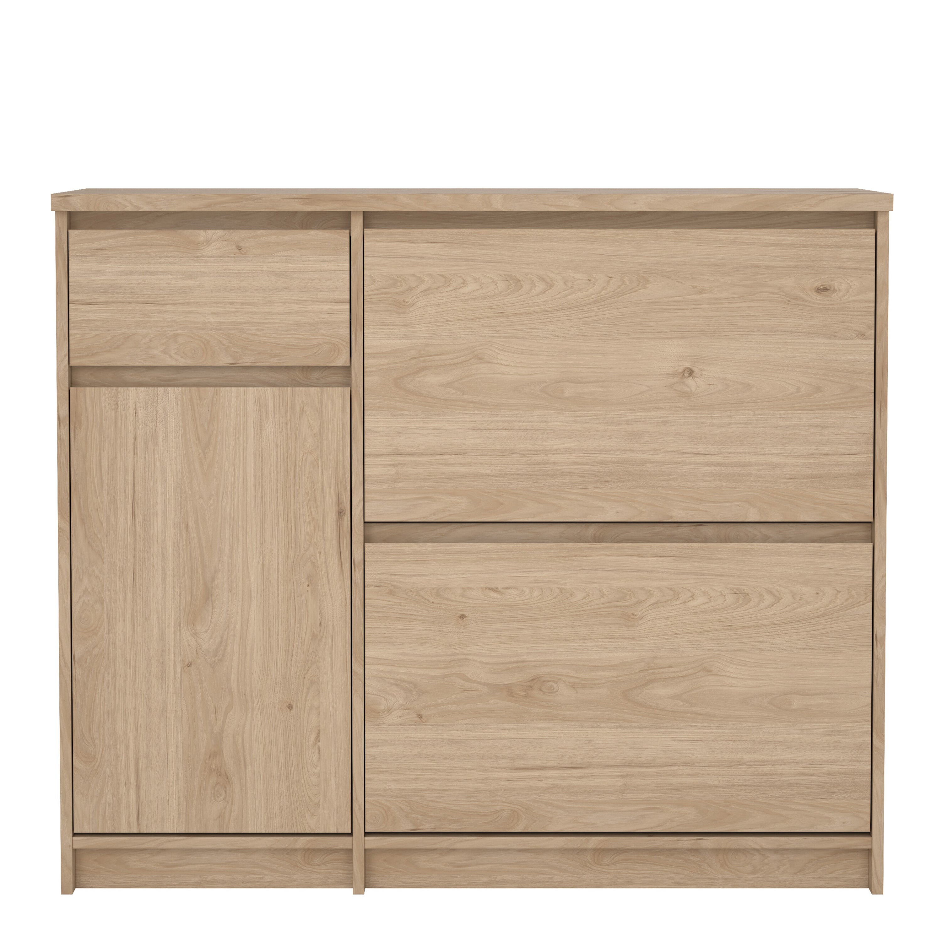 Naia Shoe Cabinet with 2 Flip Down Doors 1 Door and 1 Drawer in Jackson Hickory Oak