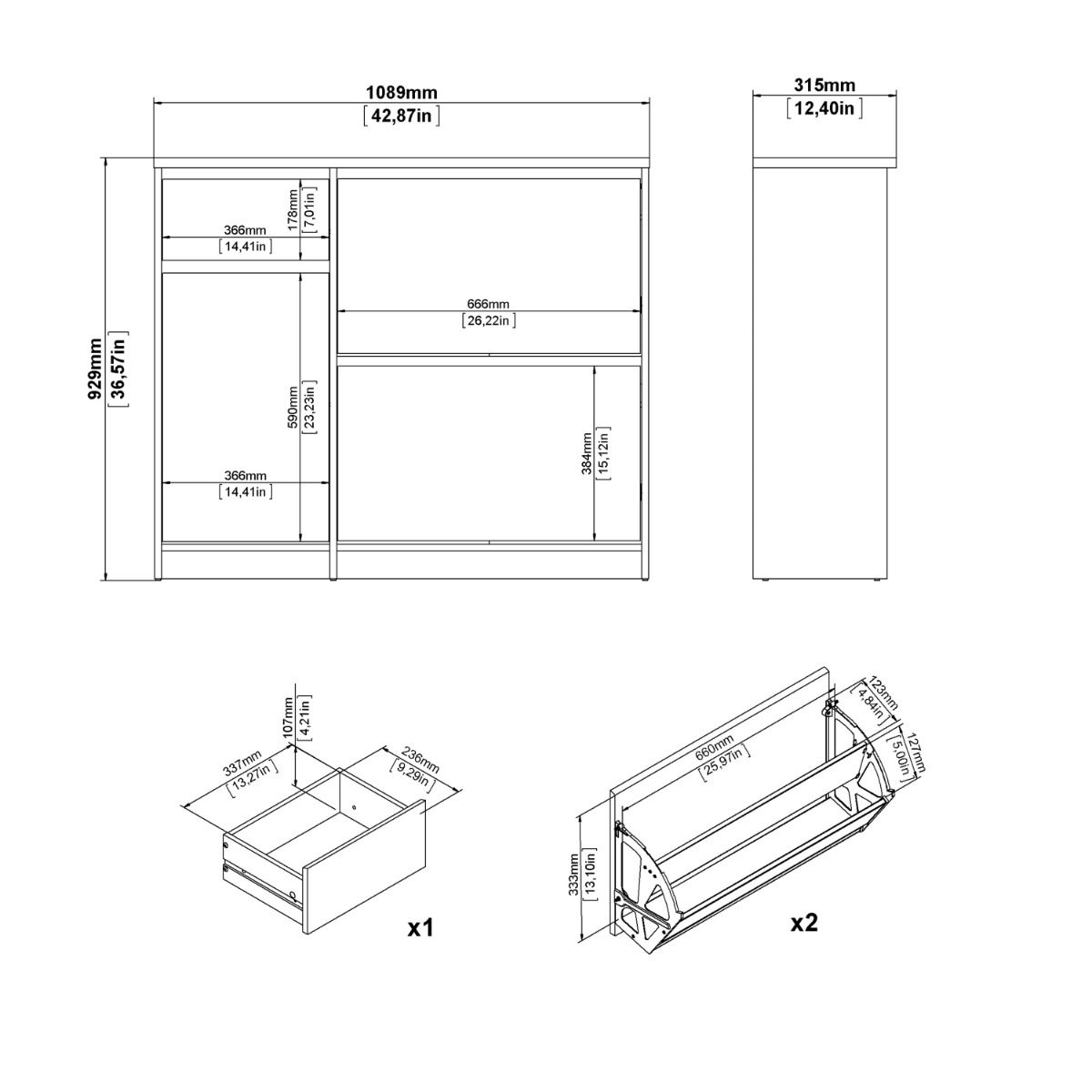 Naia Shoe Cabinet with 2 Flip Down Doors 1 Door and 1 Drawer in White High Gloss