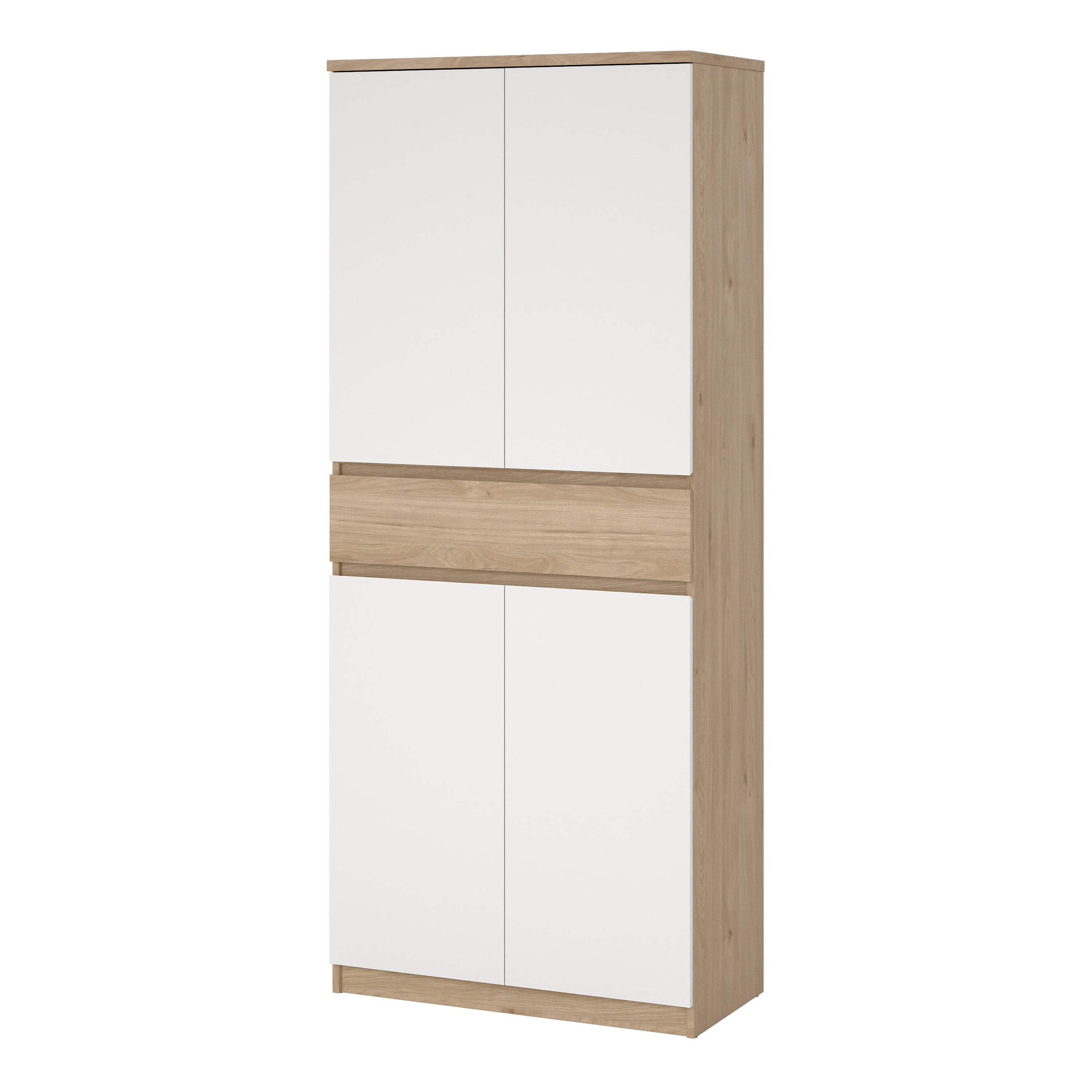 Naia Shoe Cabinet with 4 Doors 1 Drawer in Jackson Hickory Oak and White
