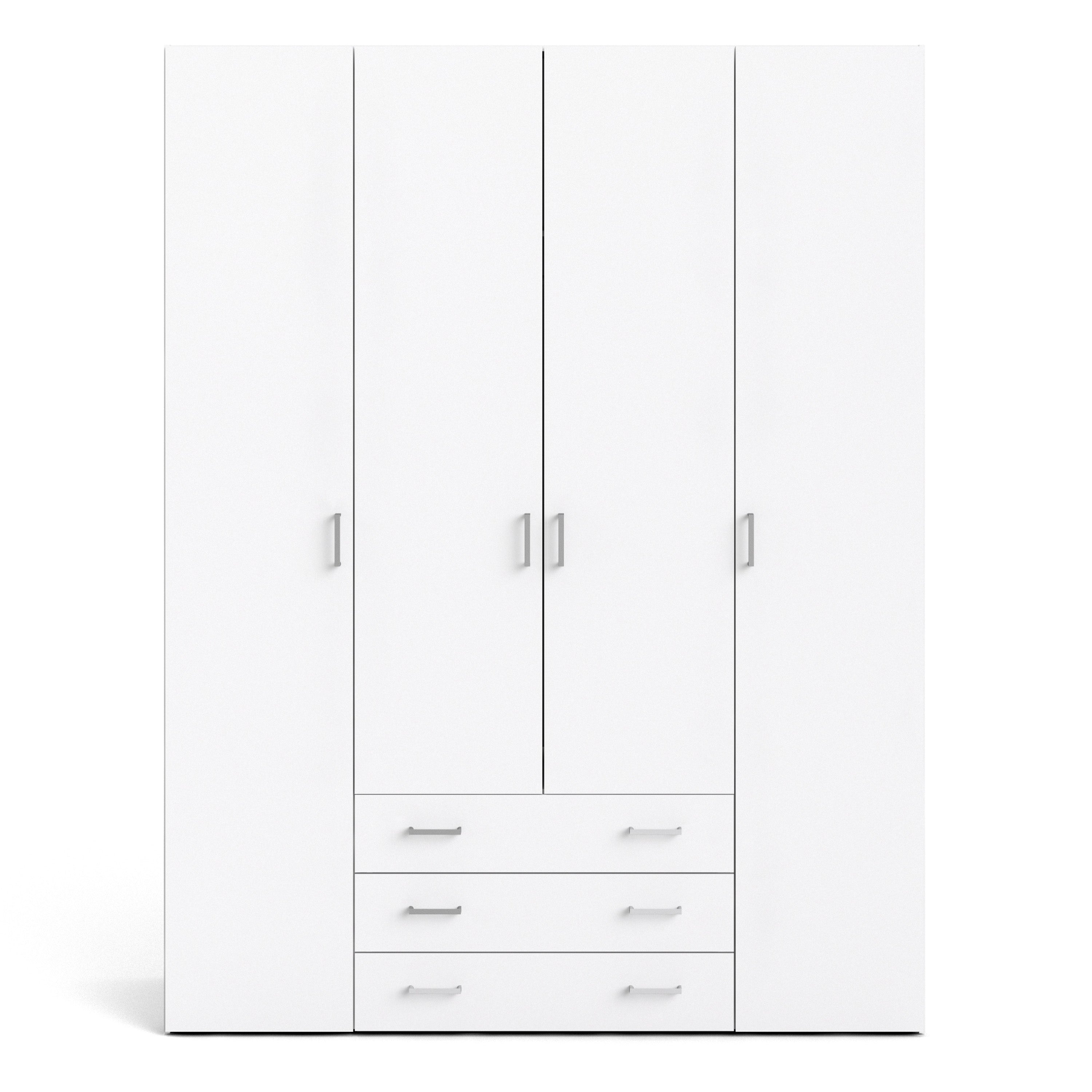 Space Wardrobe 4 Doors 3 Drawers in White 2000