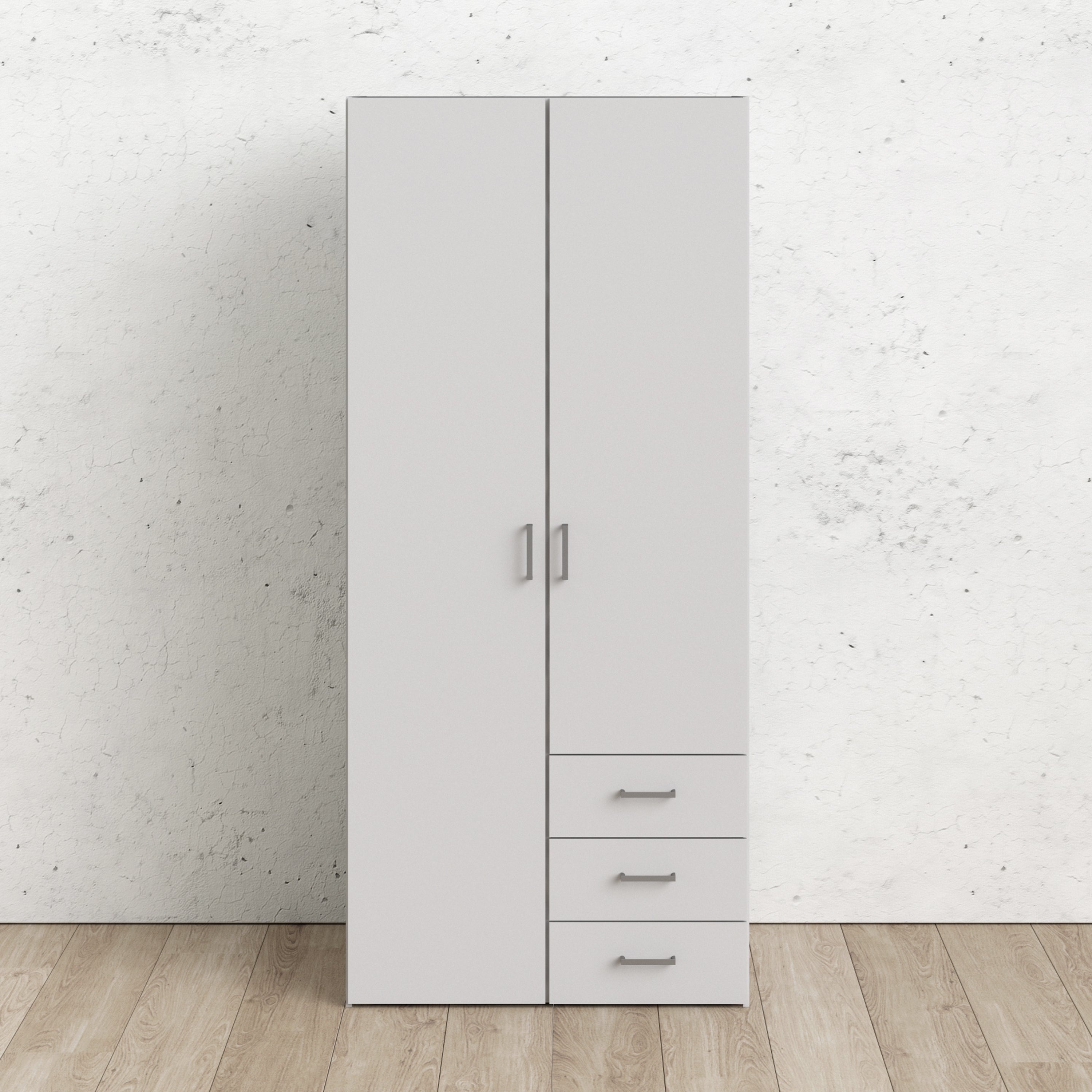 Space Wardrobe 2 Doors 3 Drawers White 1750