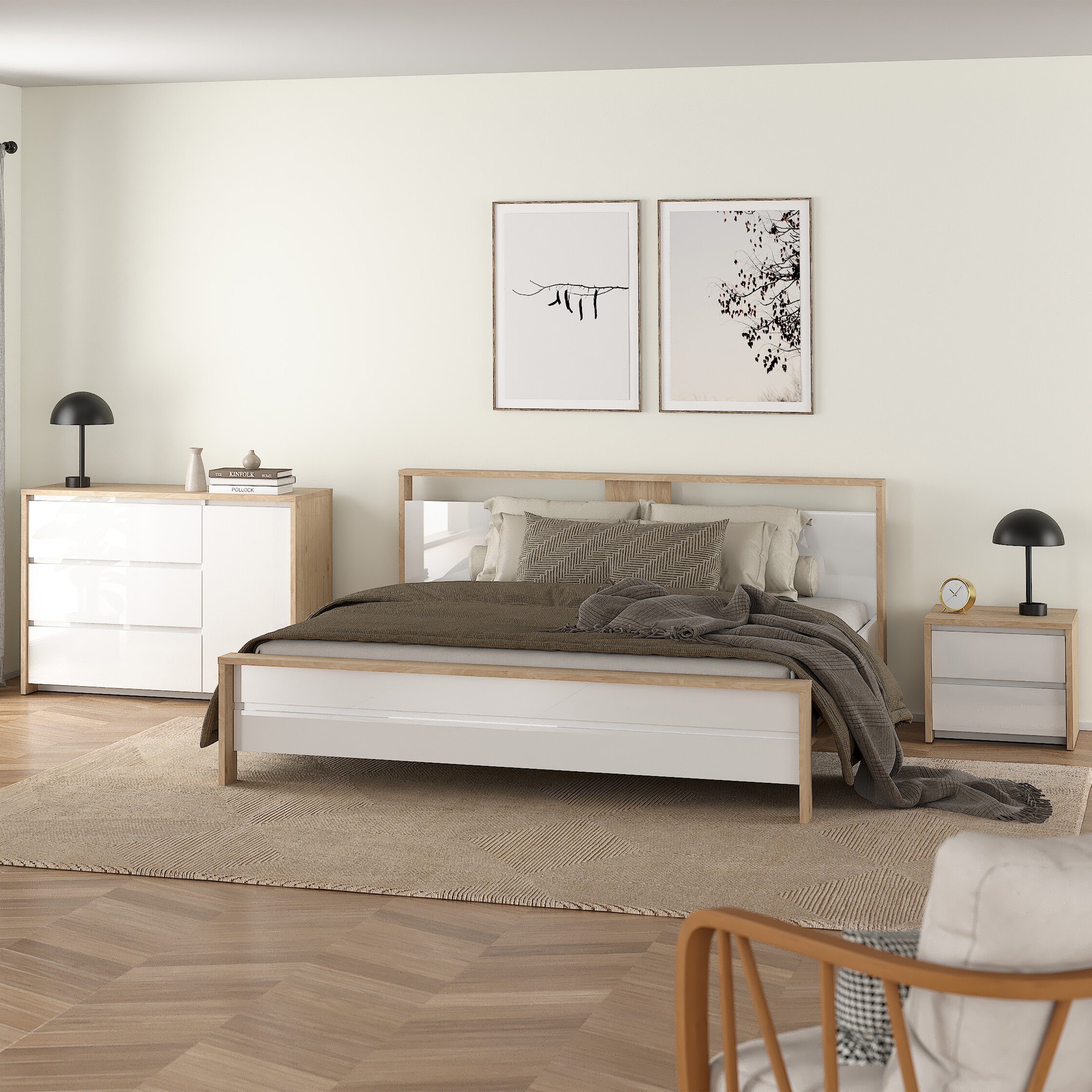 Next Nightstand 2 drawers Jackson Hickory White high gloss