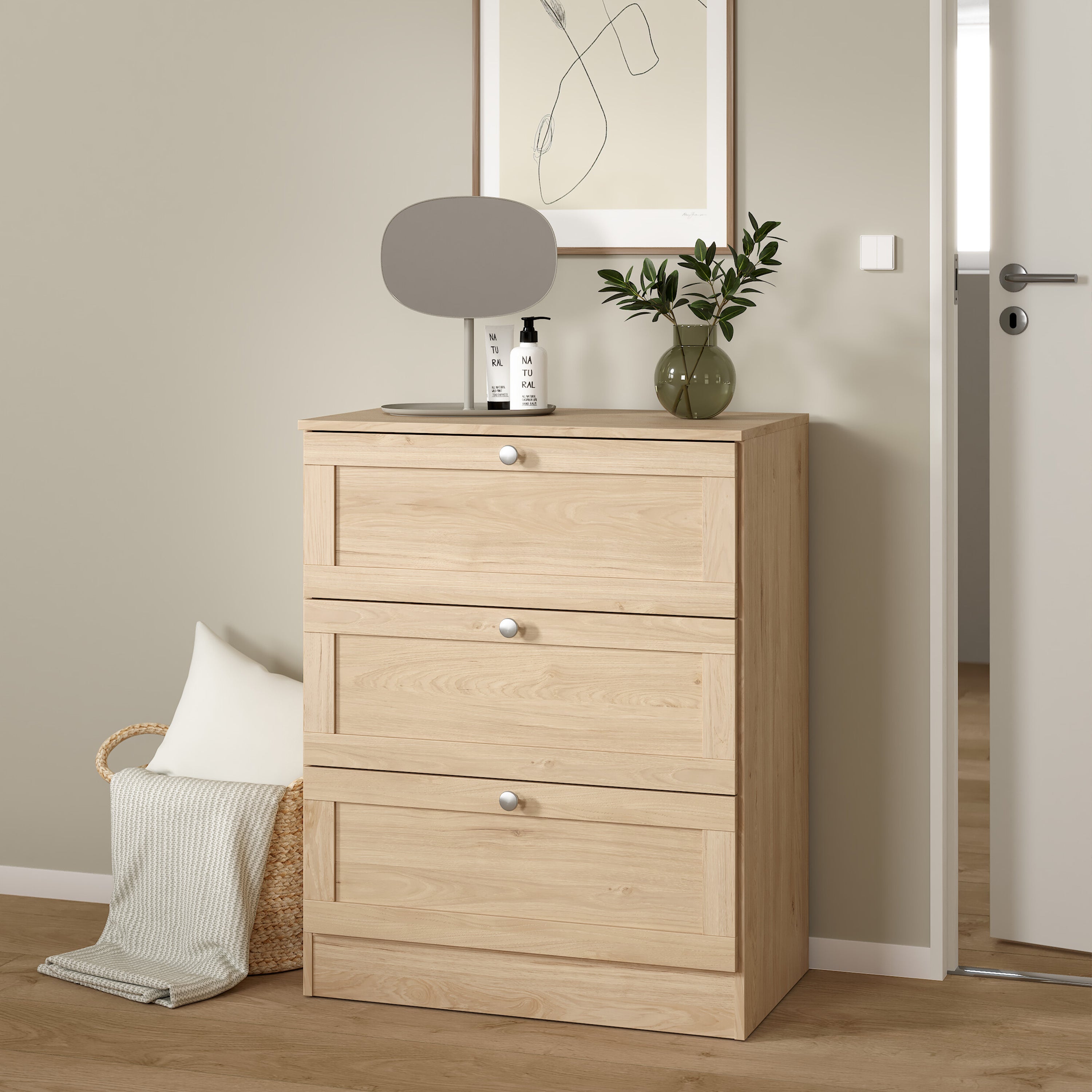 Brande Chest with 3 Frame Drawers in Jackson Hickory