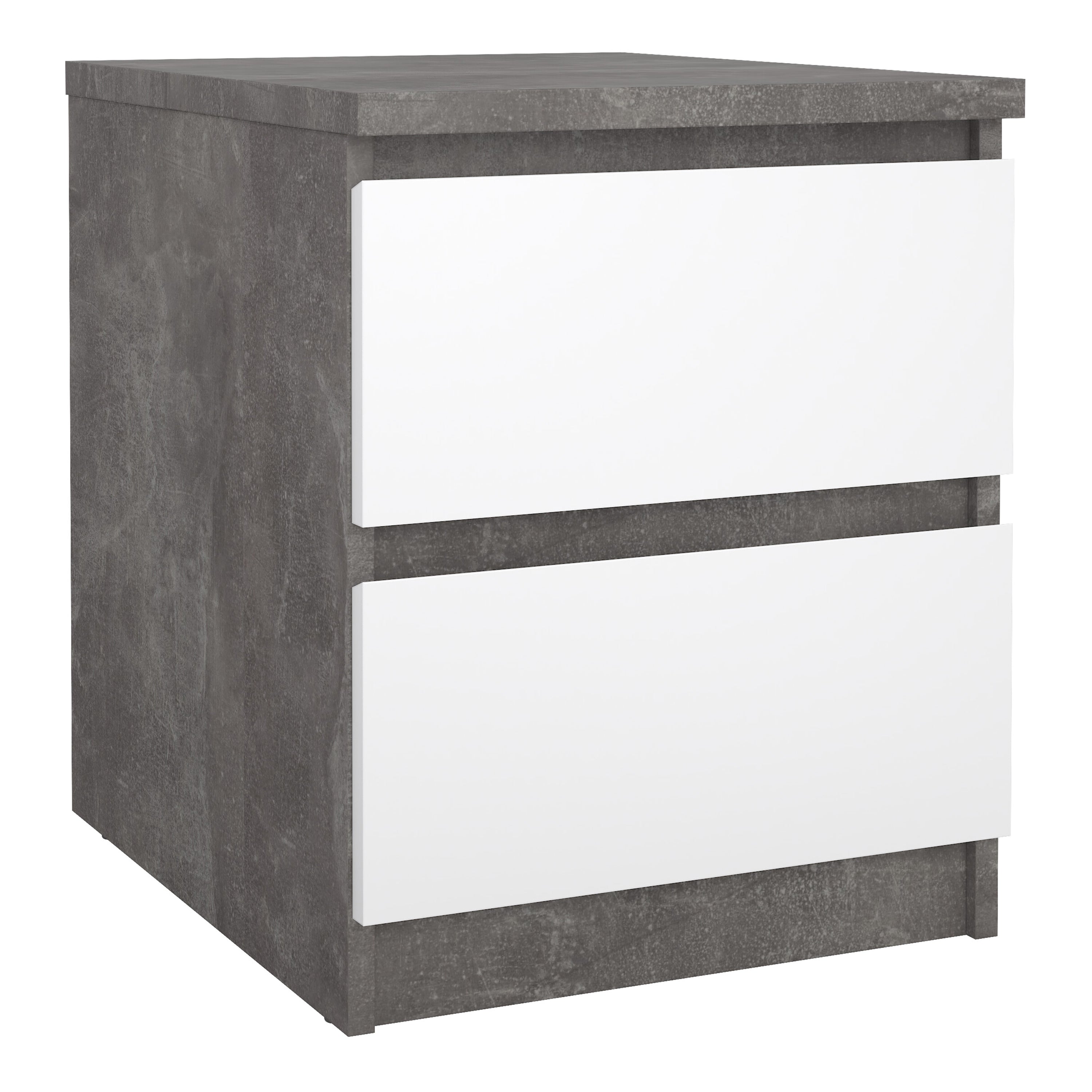 Naia Bedside 2 drawers in Concrete/White high gloss