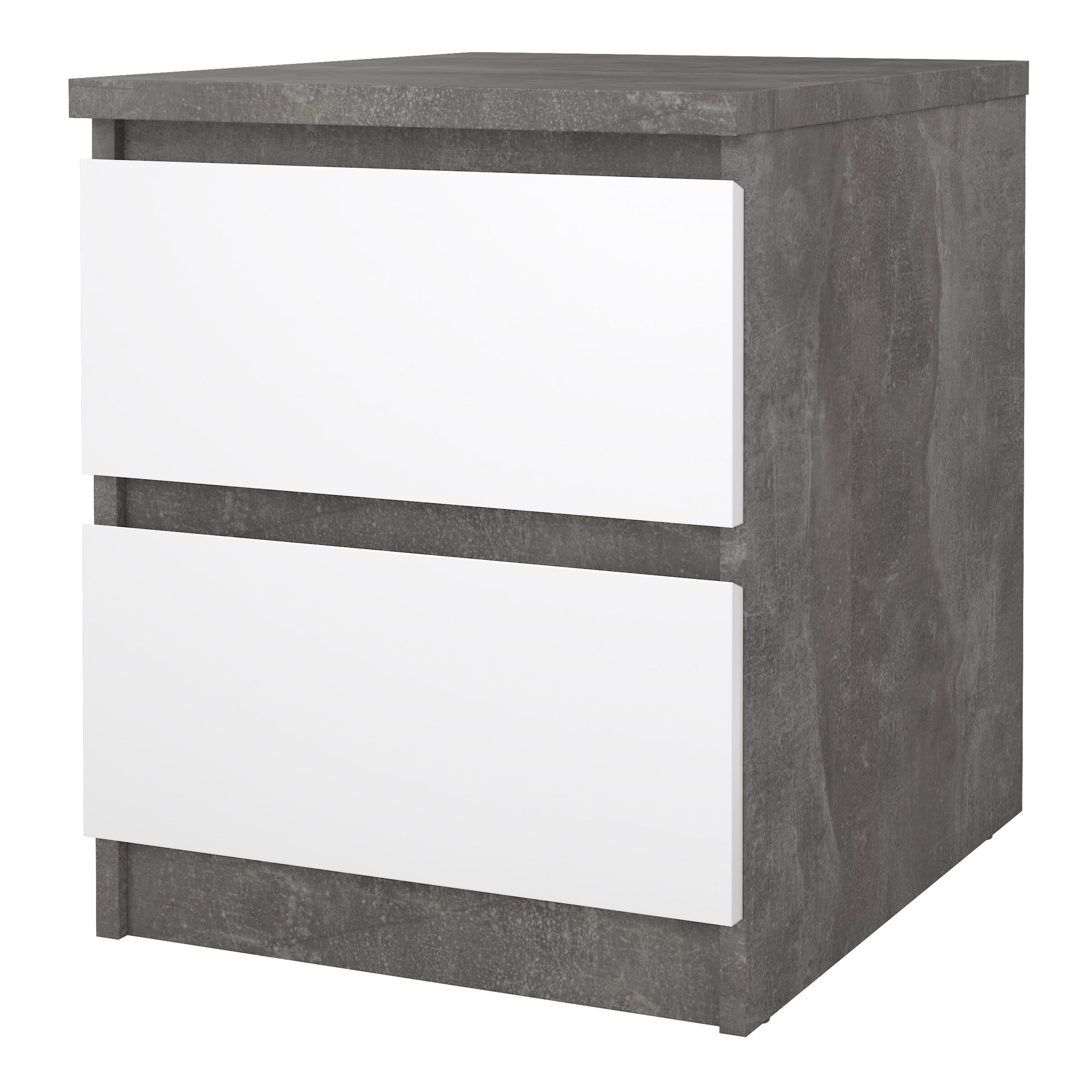Naia Bedside 2 drawers in Concrete/White high gloss