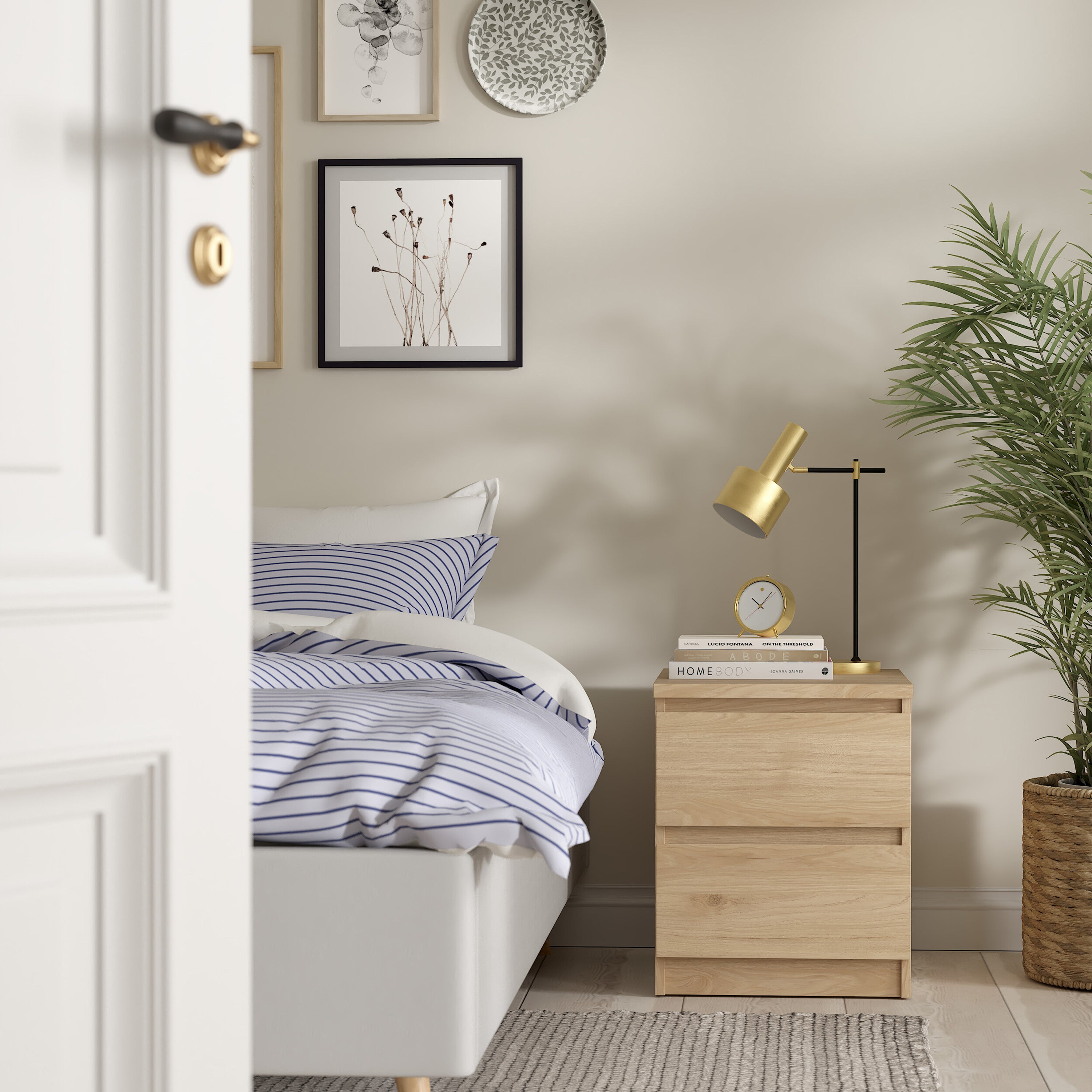 Naia Bedside 2 drawers in Jackson Hickory