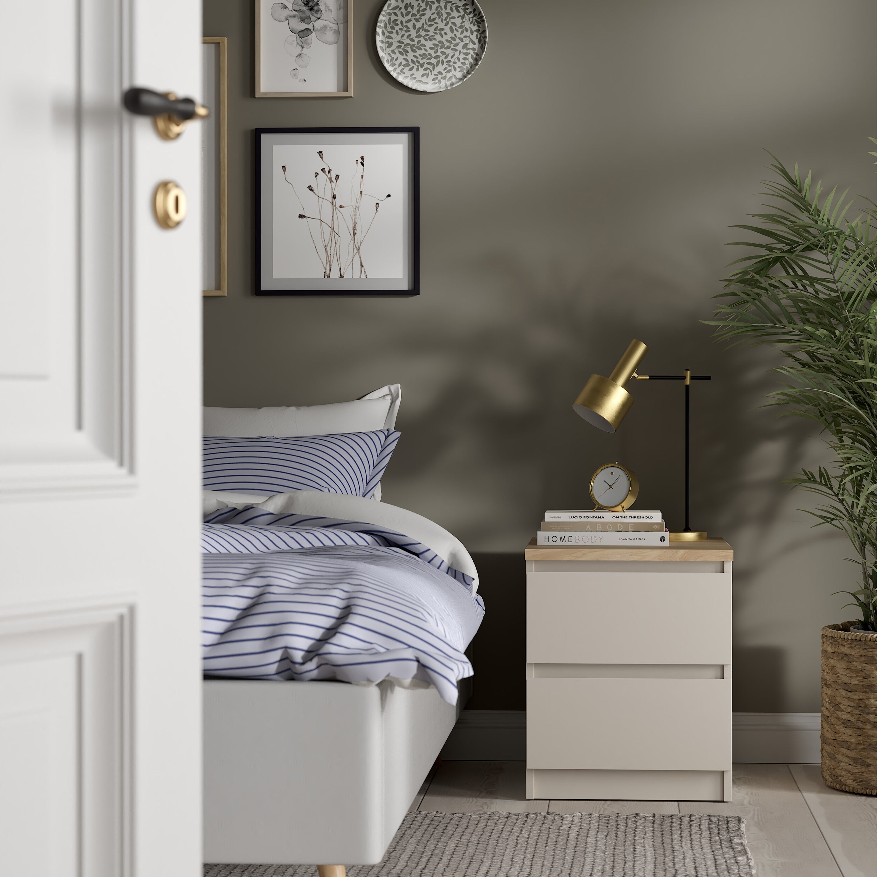 Naia Bedside 2 drawers in Cashmere Jackson Hickory