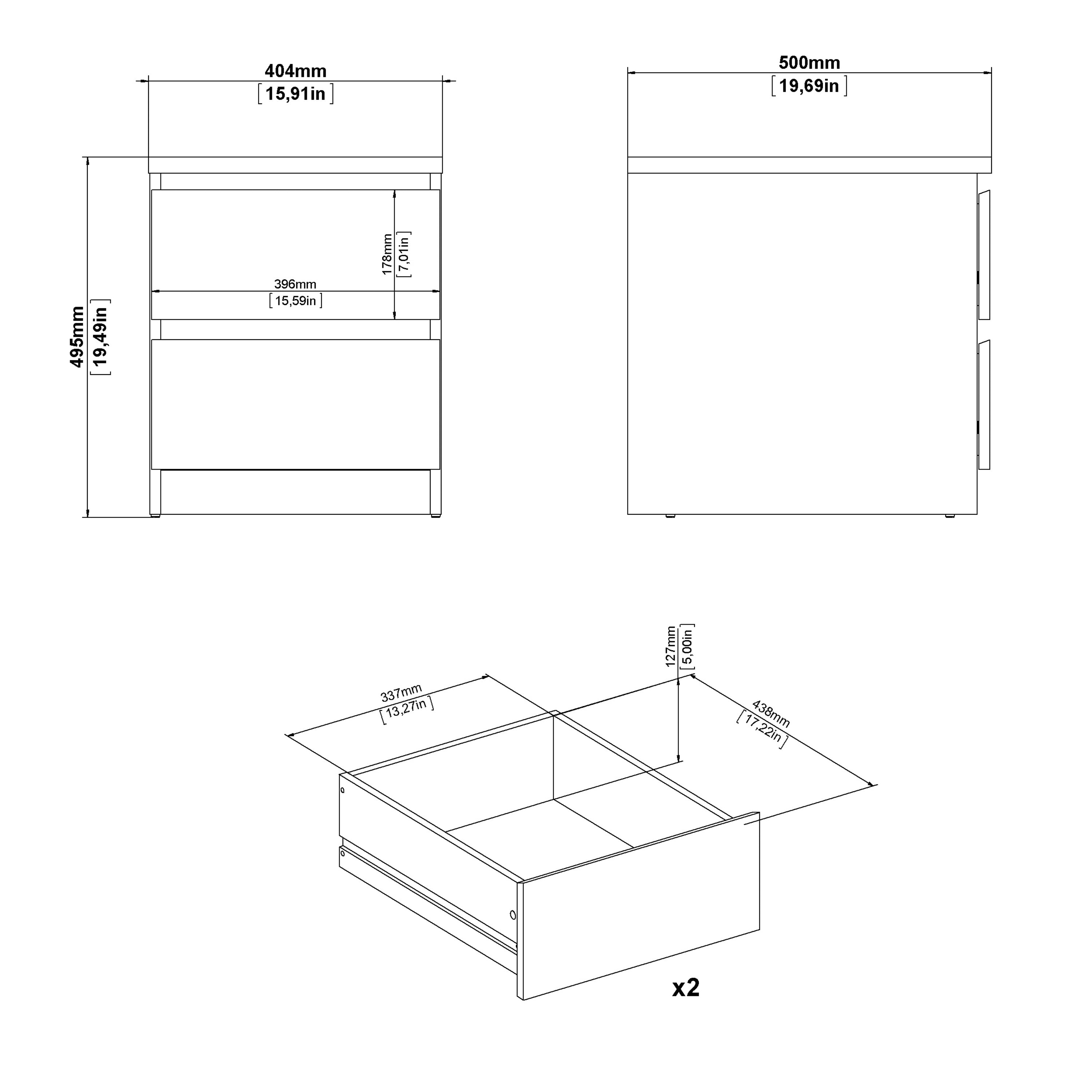 Naia Bedside 2 drawers in Cashmere Jackson Hickory