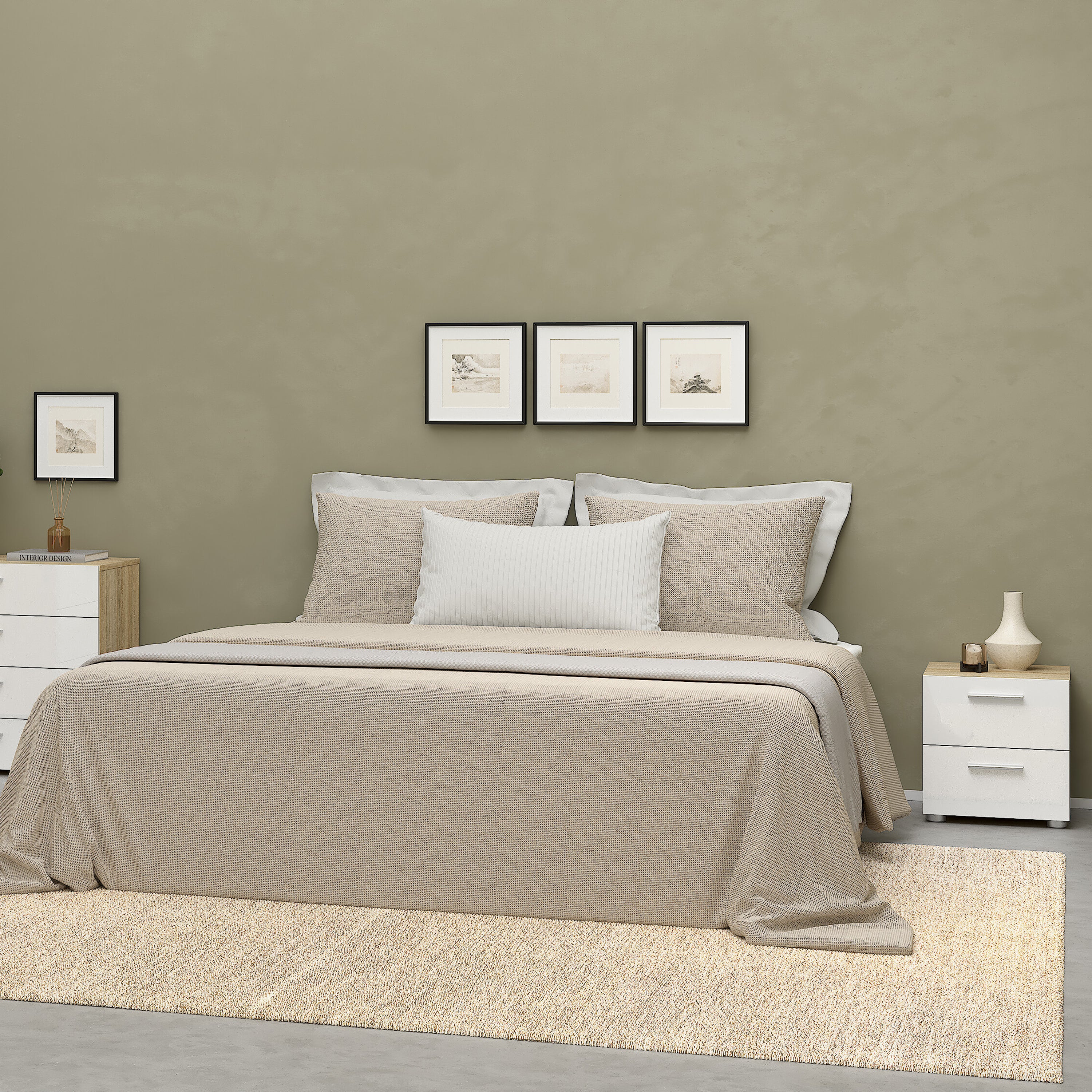 Pepe Bedside 2 Drawers in Oak with White High Gloss