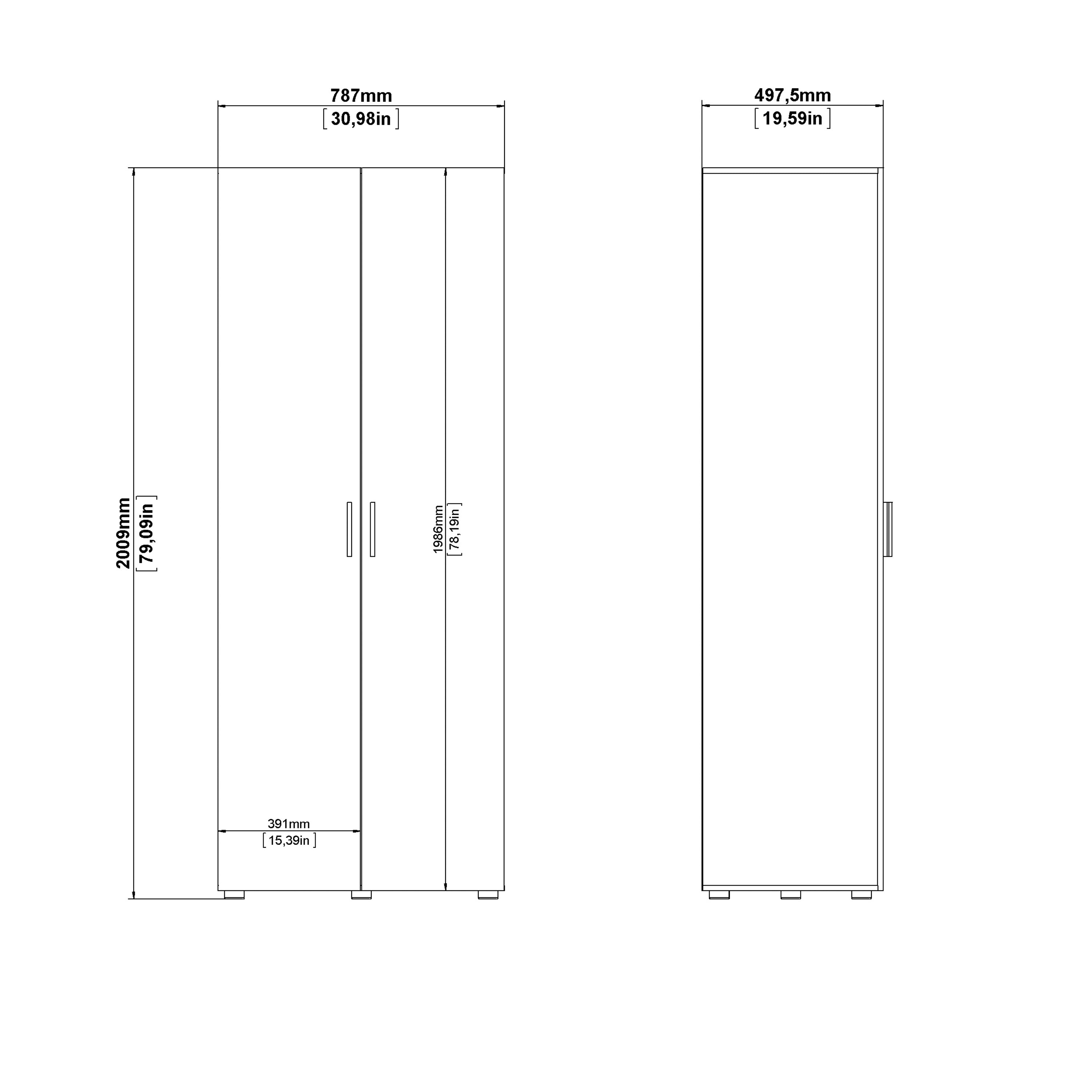 Pepe Package - Bedside 2 Drawers + Chest of 4 Drawers + Wardrobe with 2 Doors in Oak with White High Gloss