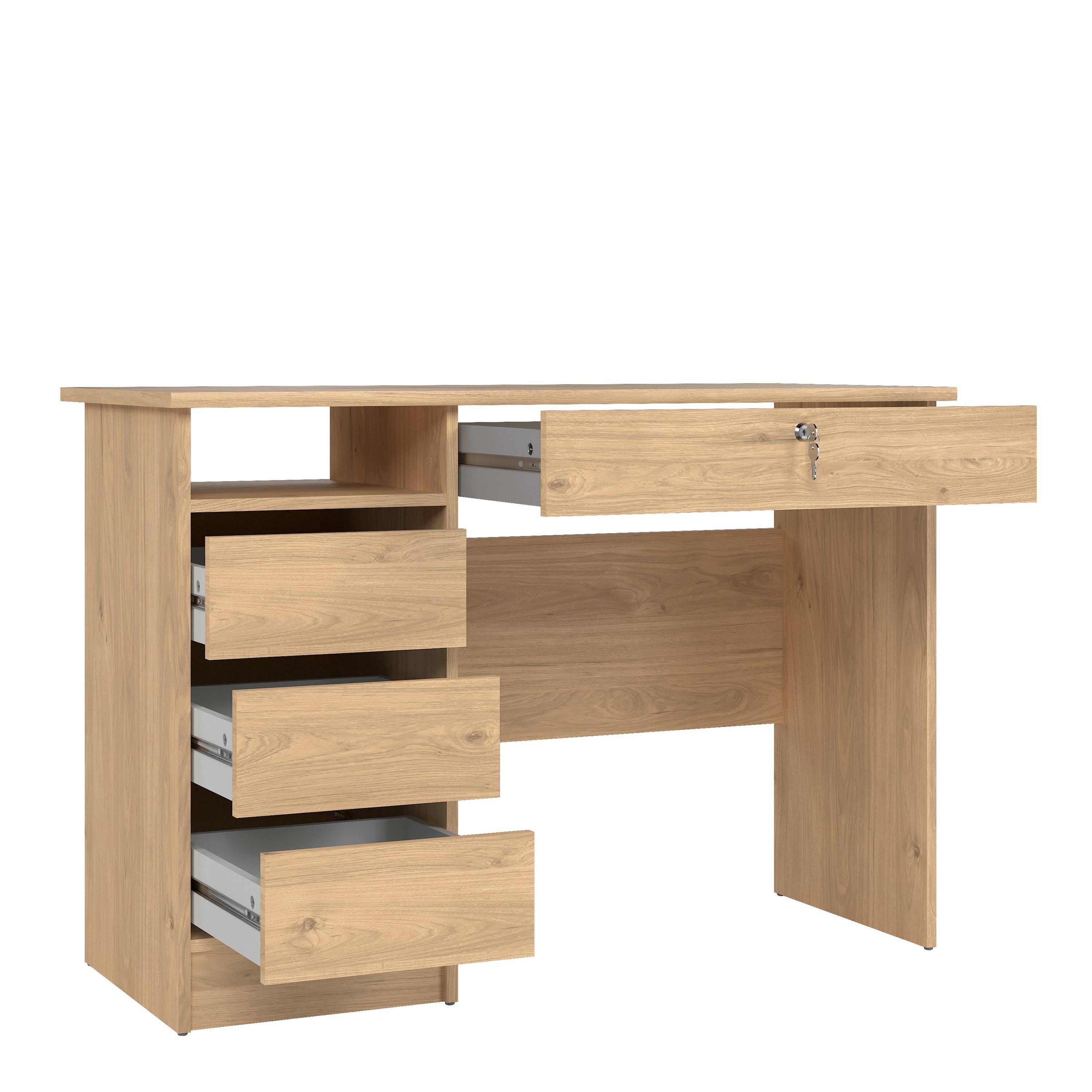 Function Plus 4 Drawer Desk Handleless Drawer in Jackson Hickory Oak