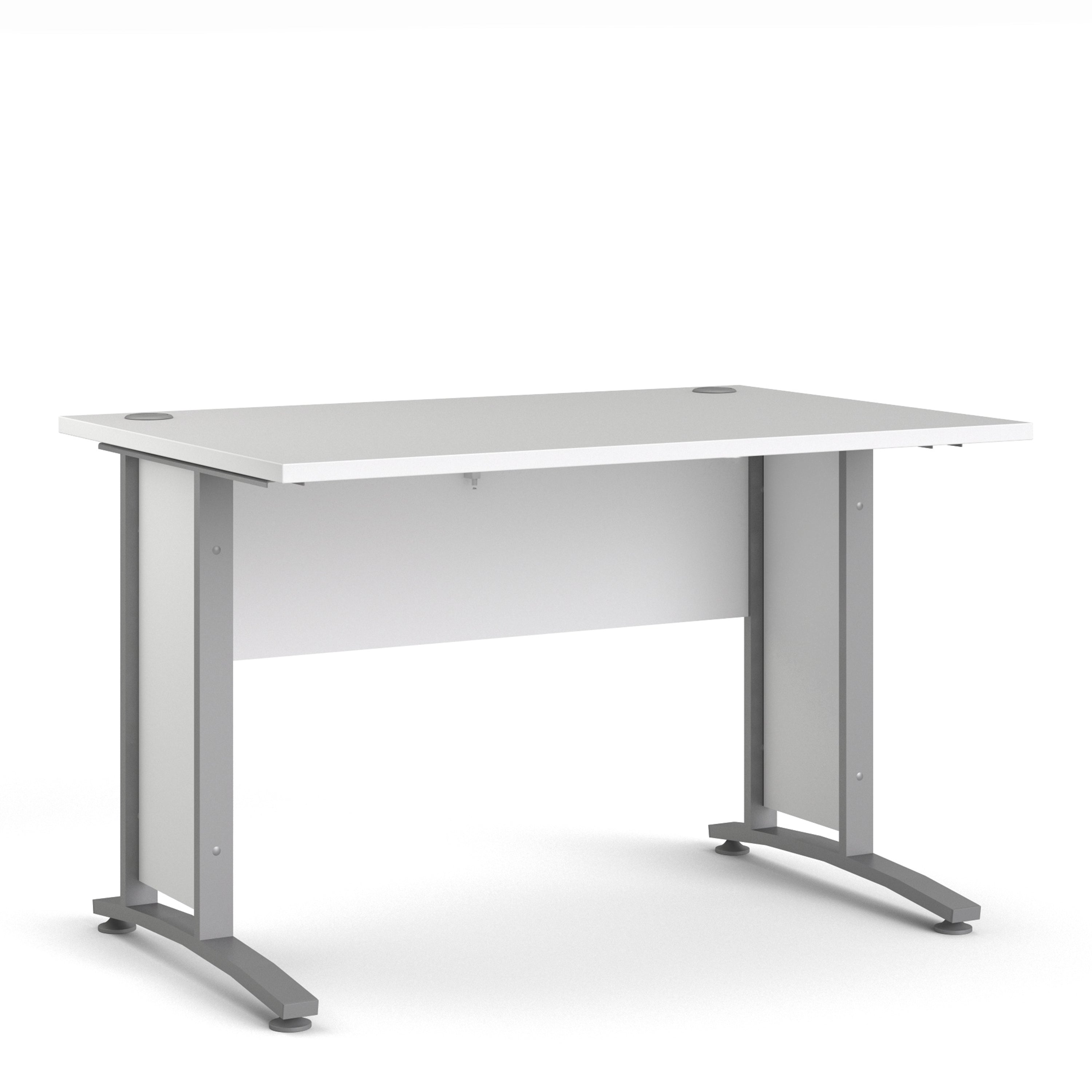 Prima Desk 120cm in White with Silver Grey Steel Legs