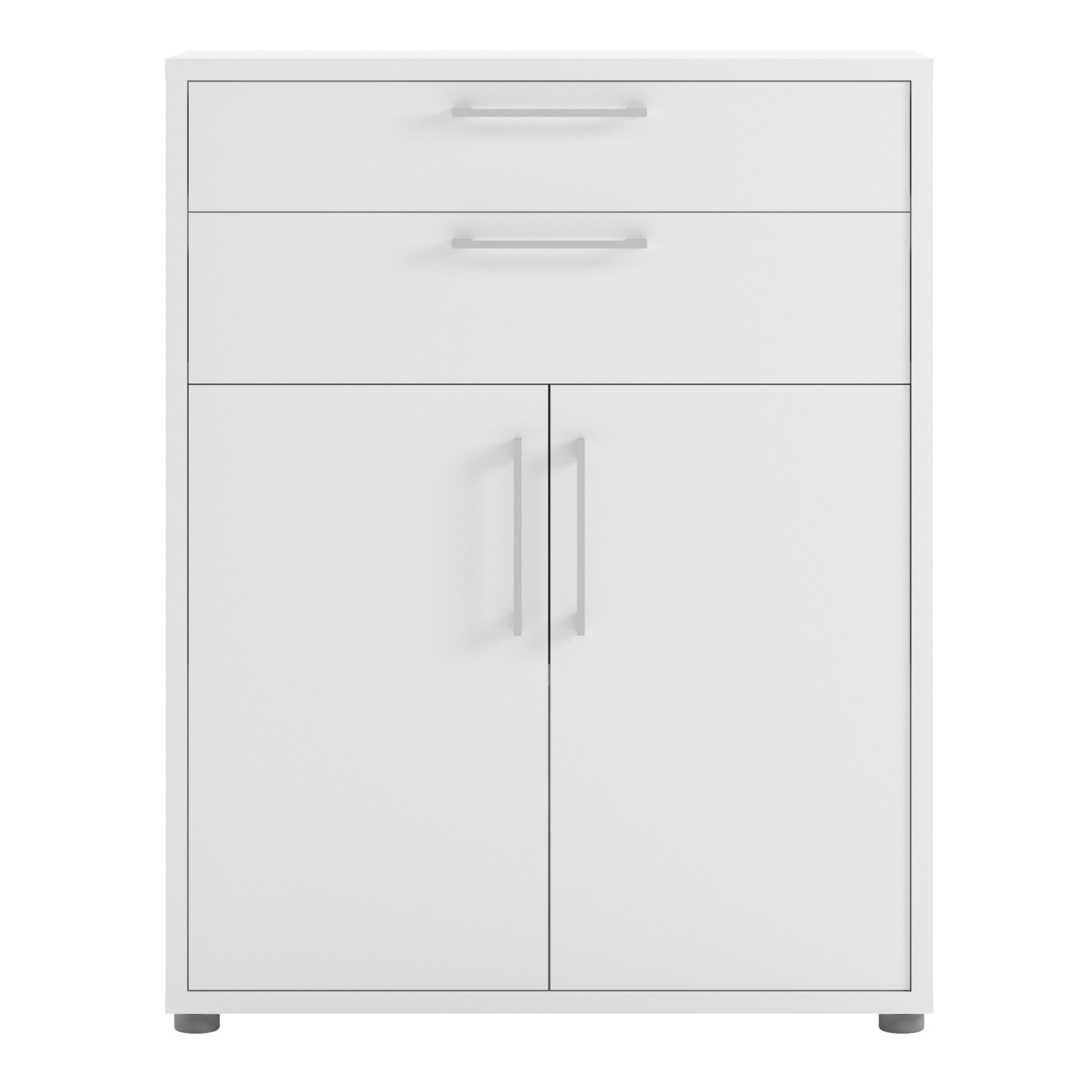 Prima Bookcase 1 Shelf With 2 Drawers 2 Doors In White