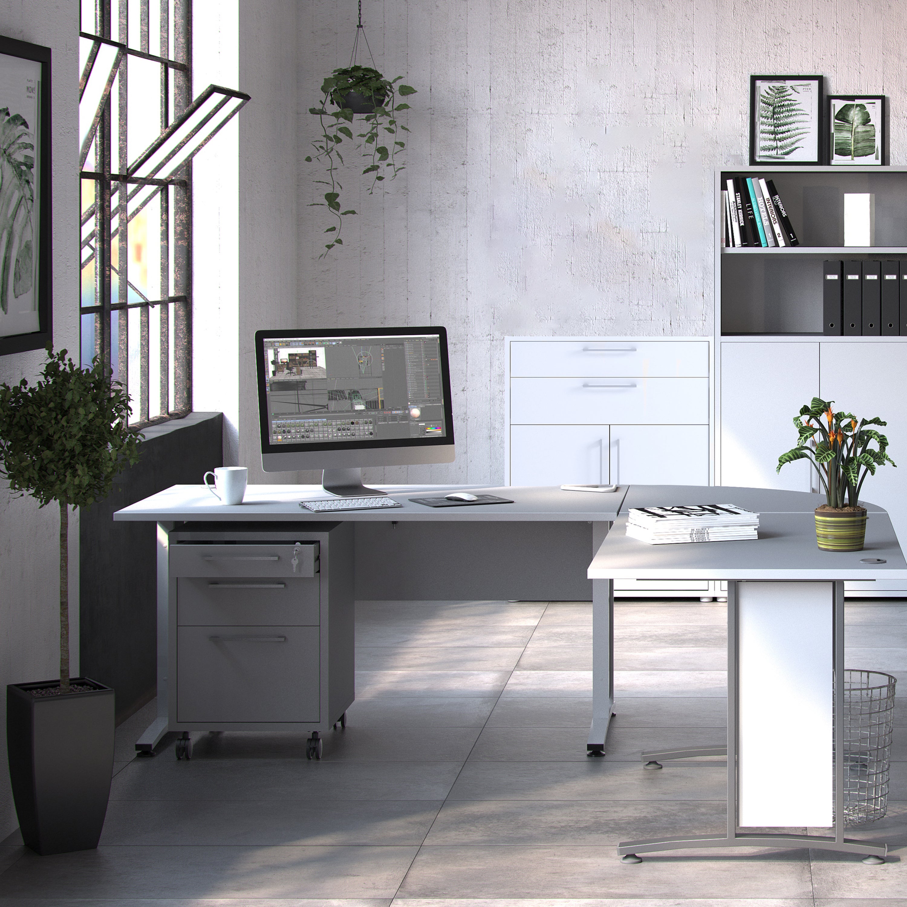 Prima Bookcase 1 Shelf With 2 Drawers 2 Doors In White