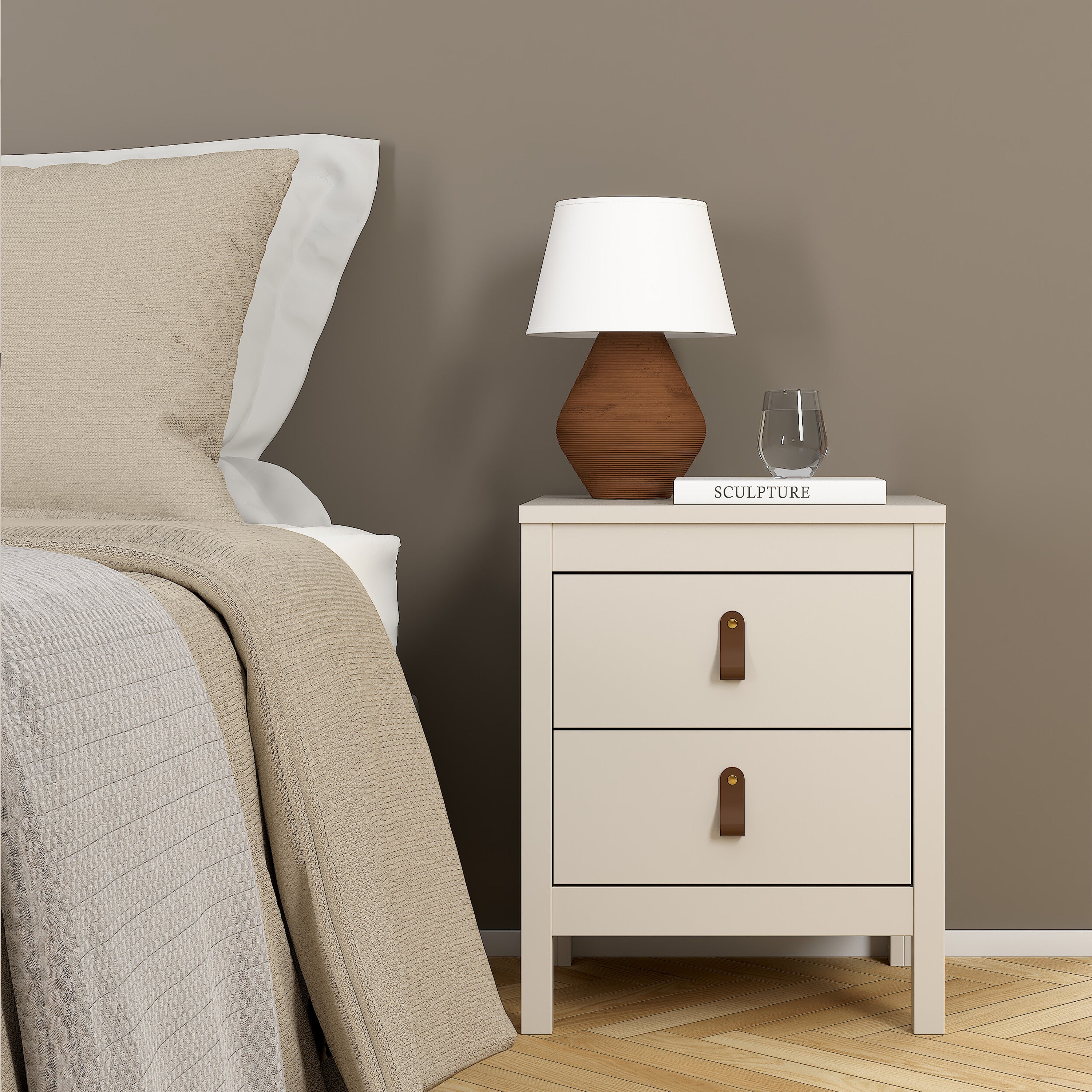 Barcelona Bedside Table 2 Drawers in Cashmere