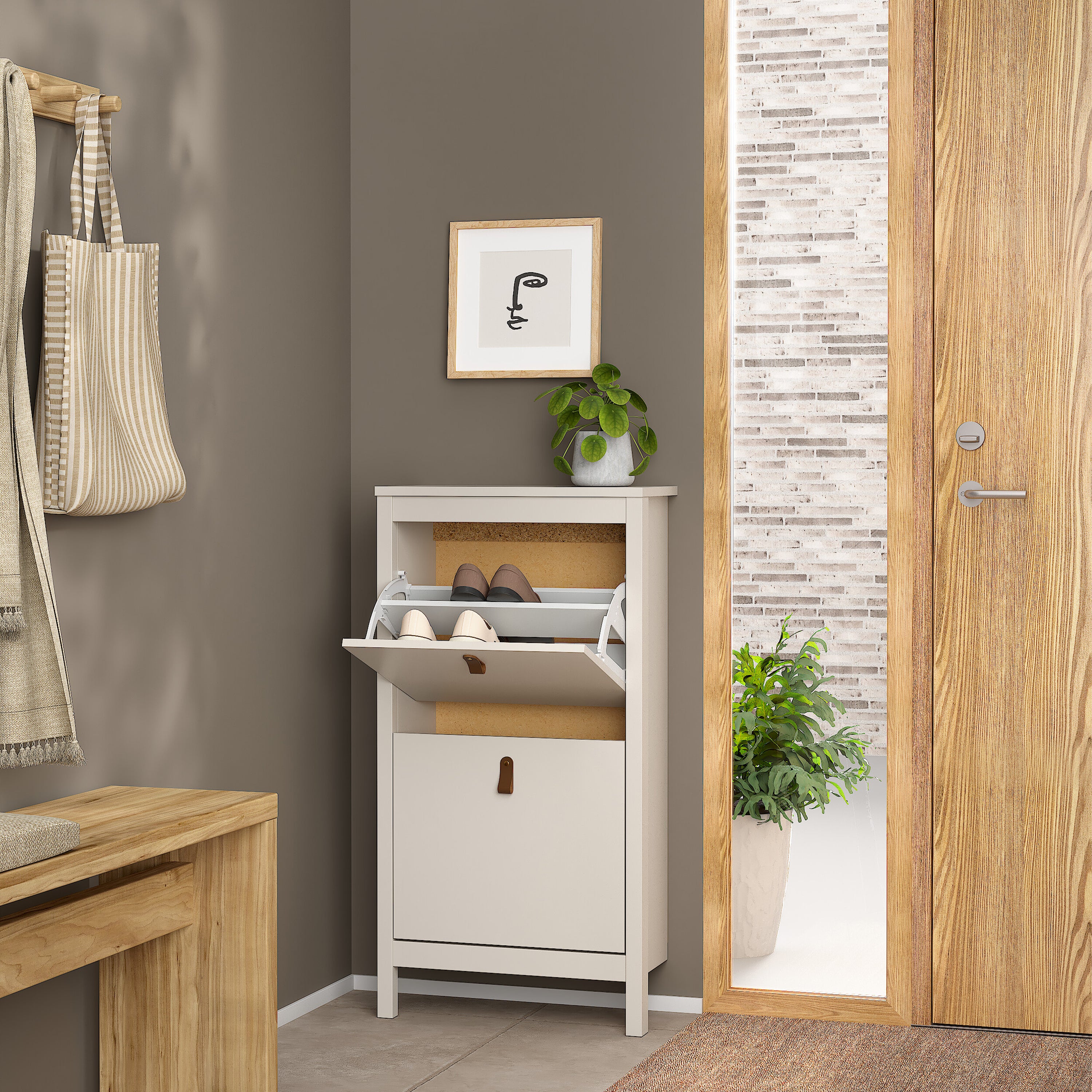 Barcelona Shoe Cabinet 2 Flip Down Doors in Cashmere