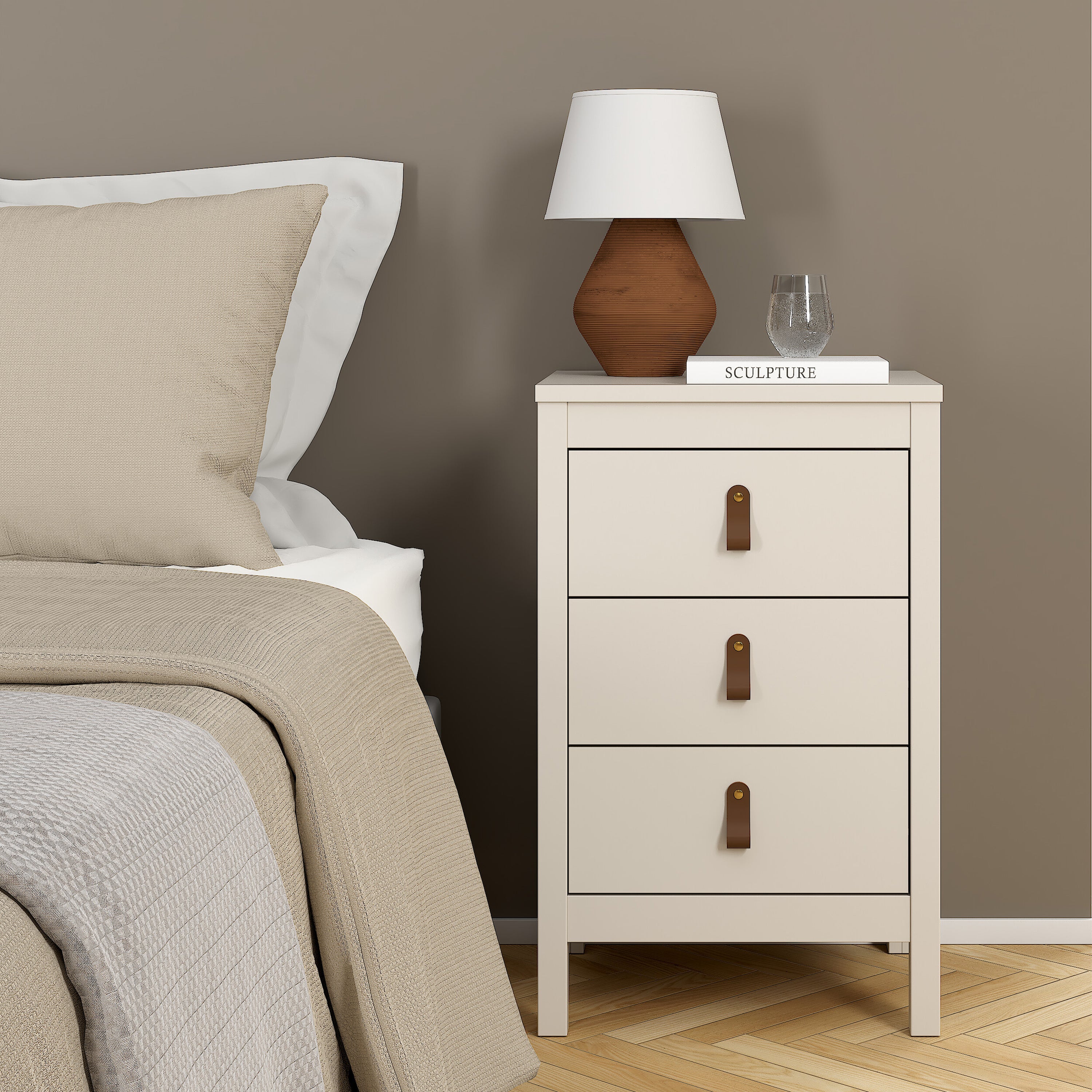 Barcelona Bedside Table 3 Drawers in Cashmere