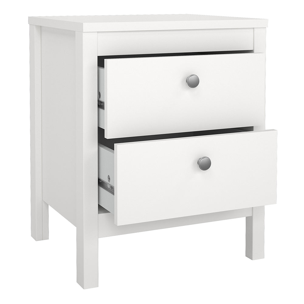Madrid Package - Bedside Table 2 Drawers + Chest 5 Drawers + Wardrobe with 2 Doors in White
