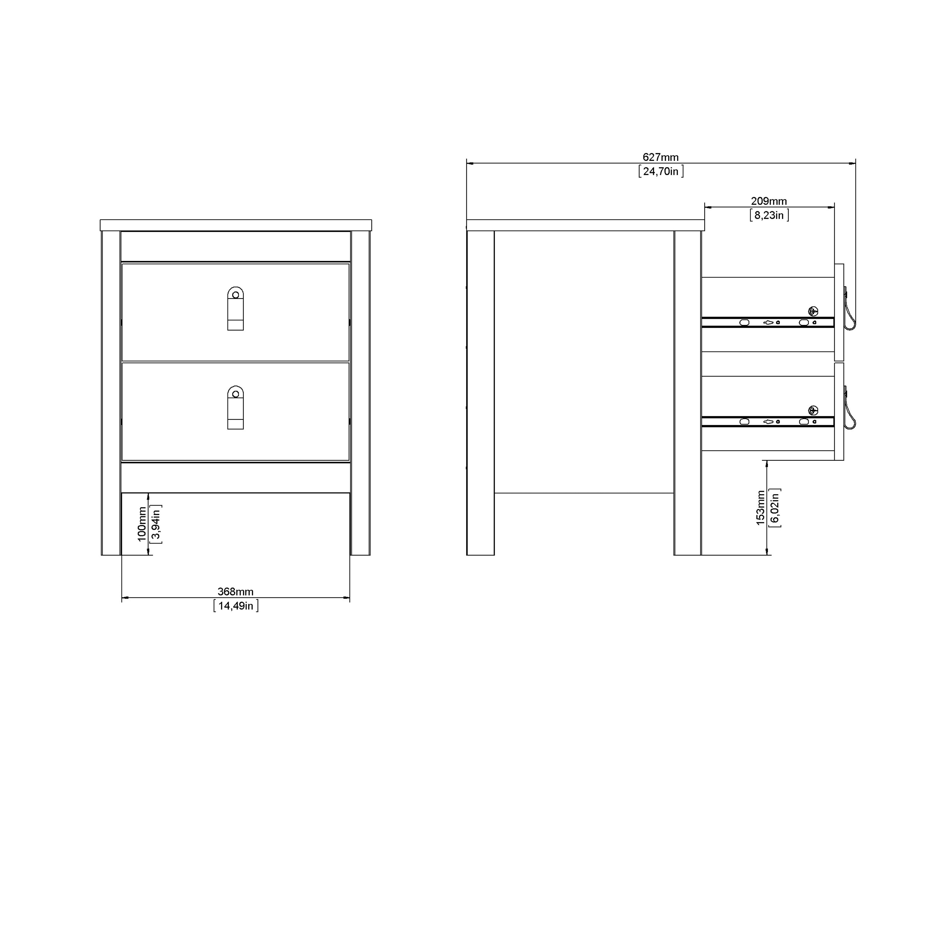 Madrid Bedside Table 2 Drawers in Cashmere