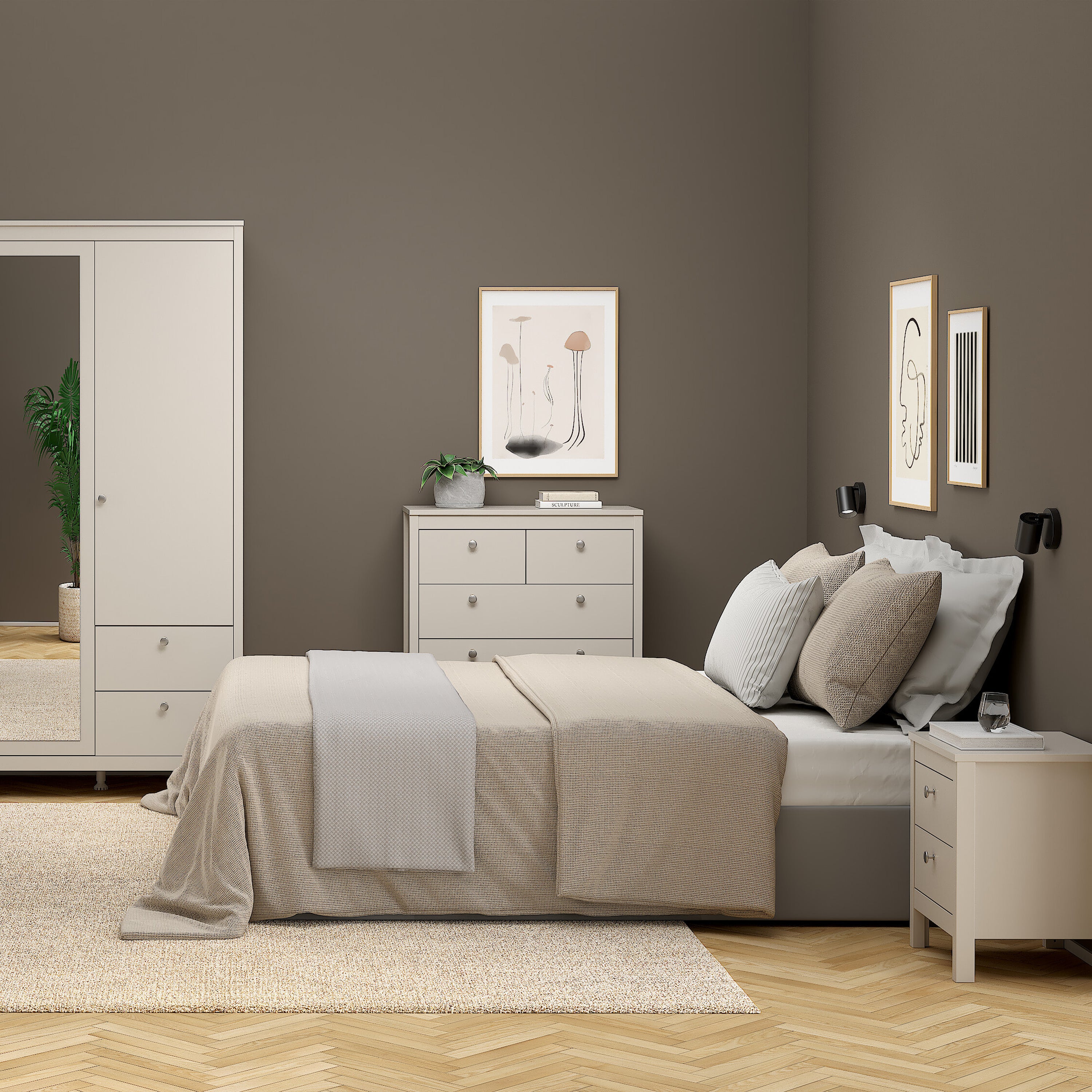 Madrid Bedside Table 2 Drawers in Cashmere