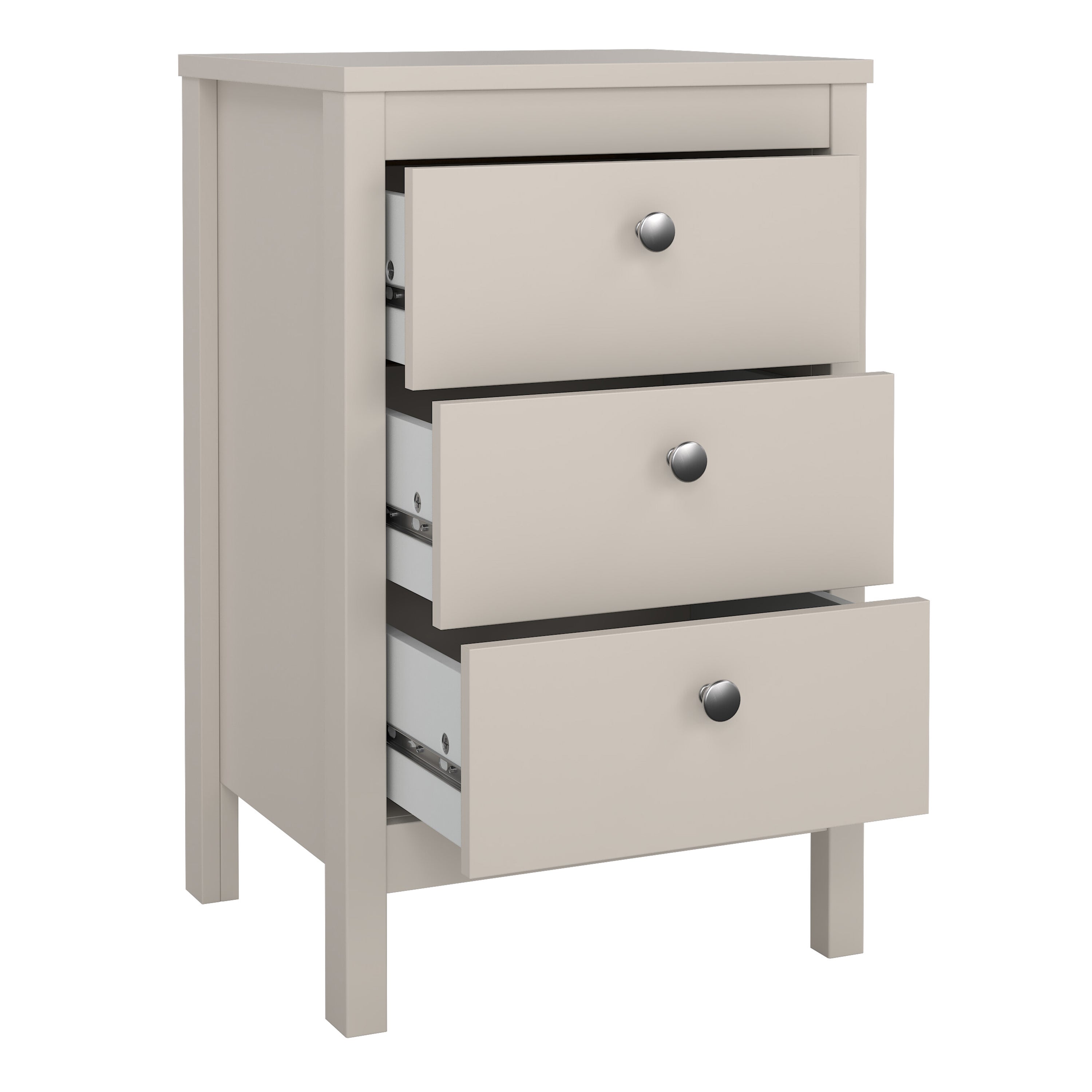 Madrid Bedside Table 3 Drawers in Cashmere