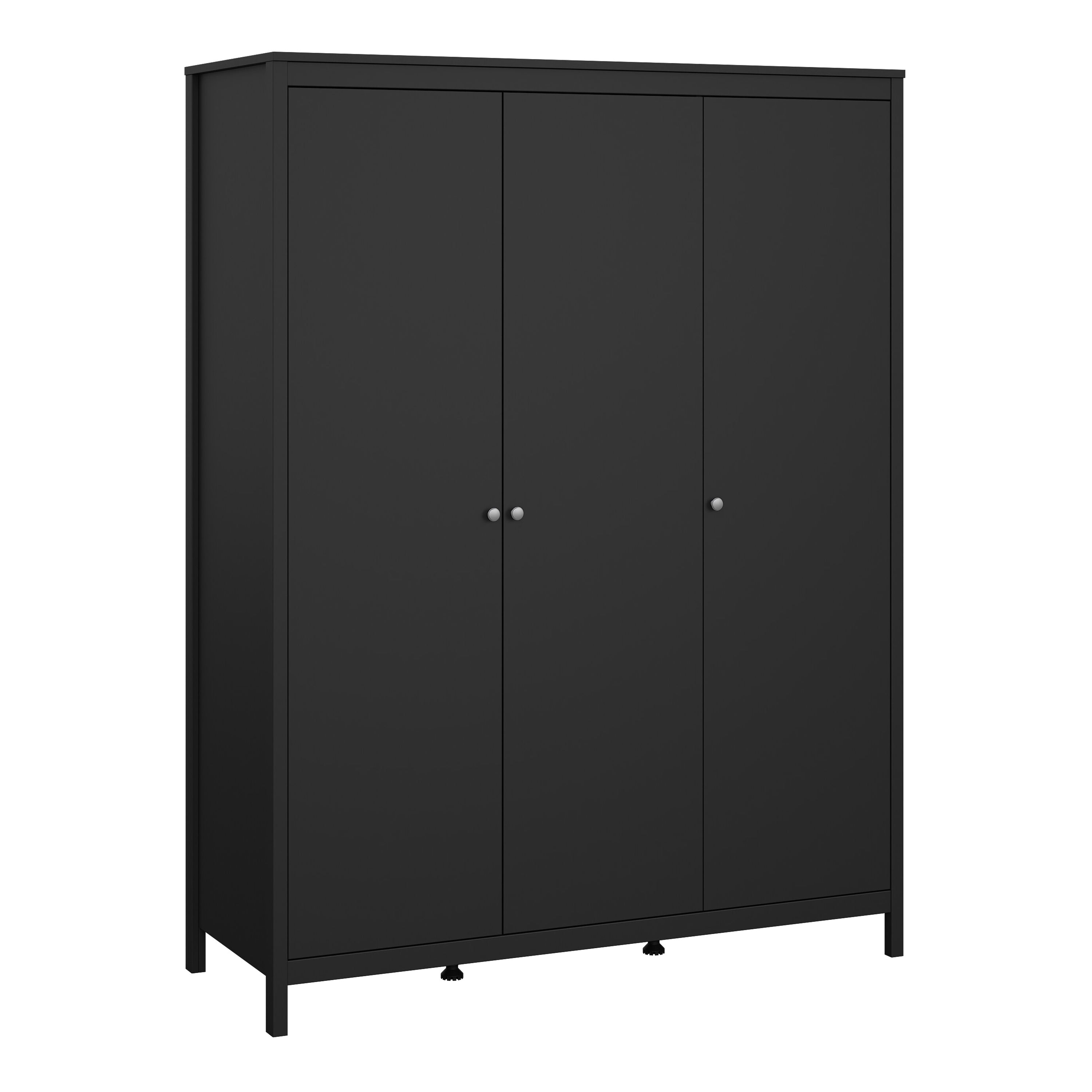 Madrid Package - Bedside Table 2 Drawers + Chest 5 Drawers + Wardrobe with 3 Doors in Matt Black