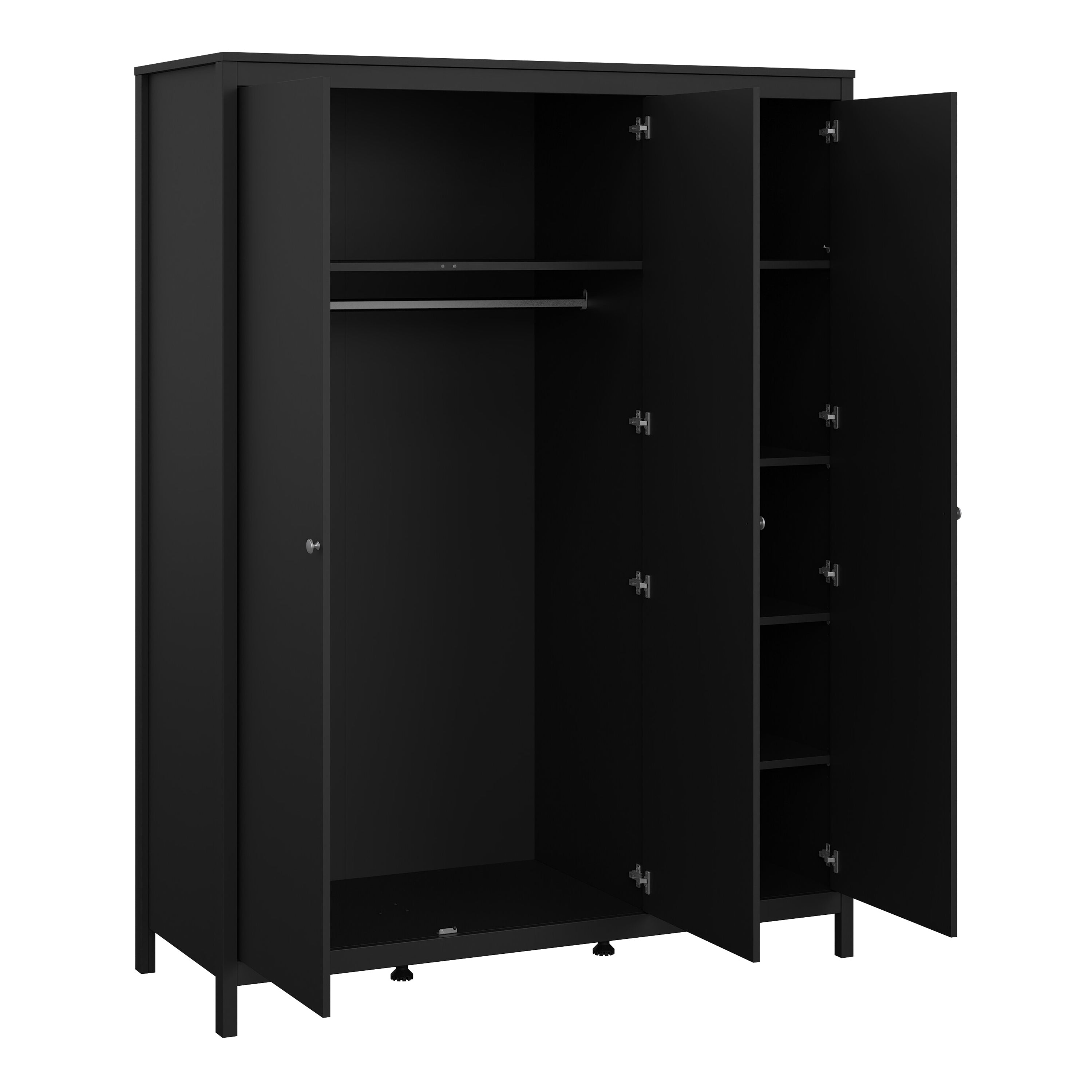 Madrid Package - Bedside Table 2 Drawers + Chest 5 Drawers + Wardrobe with 3 Doors in Matt Black