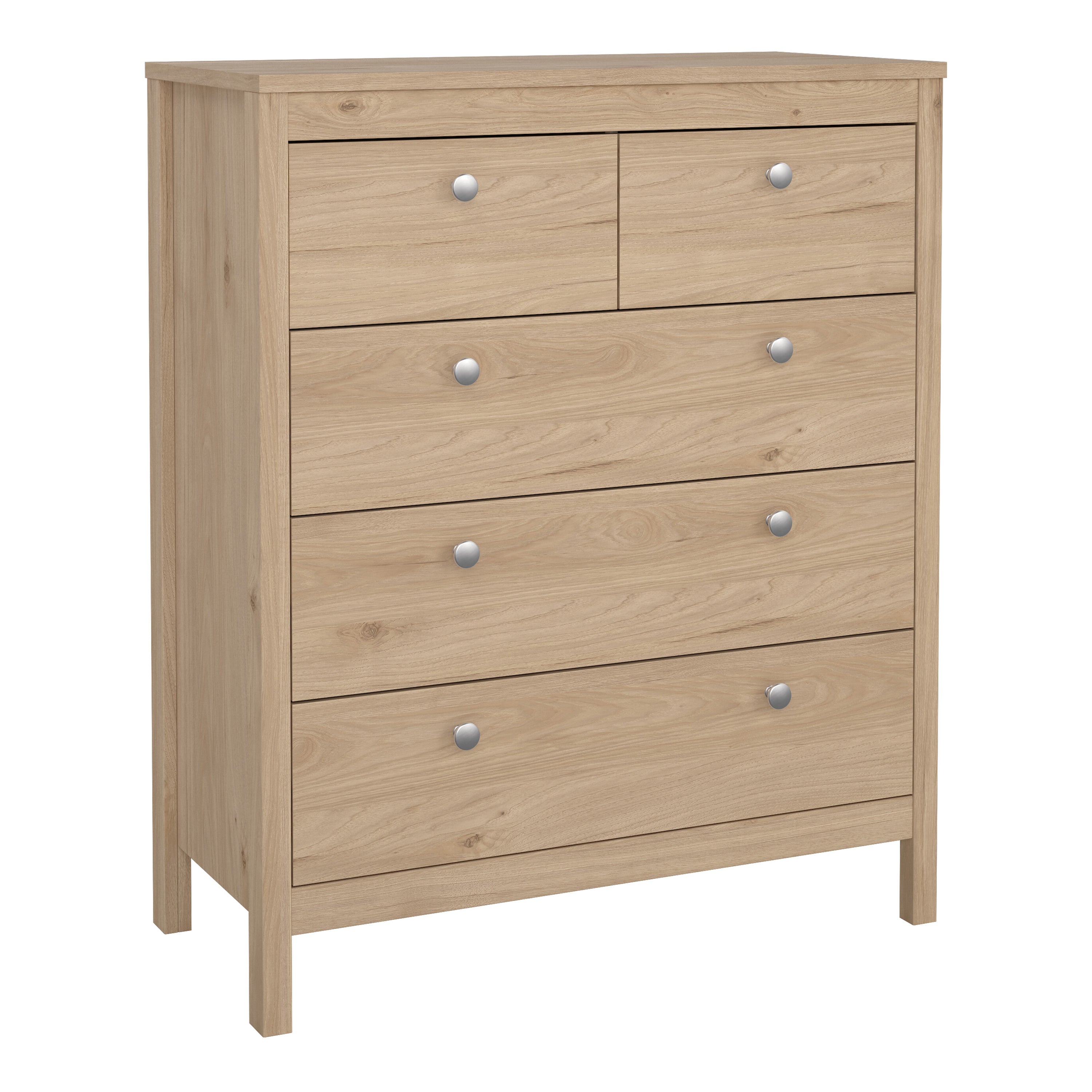 Madrid Package - Bedside Table 2 Drawers + Chest 5 Drawers + 2 Door Wardrobe in Jackson Hickory Oak