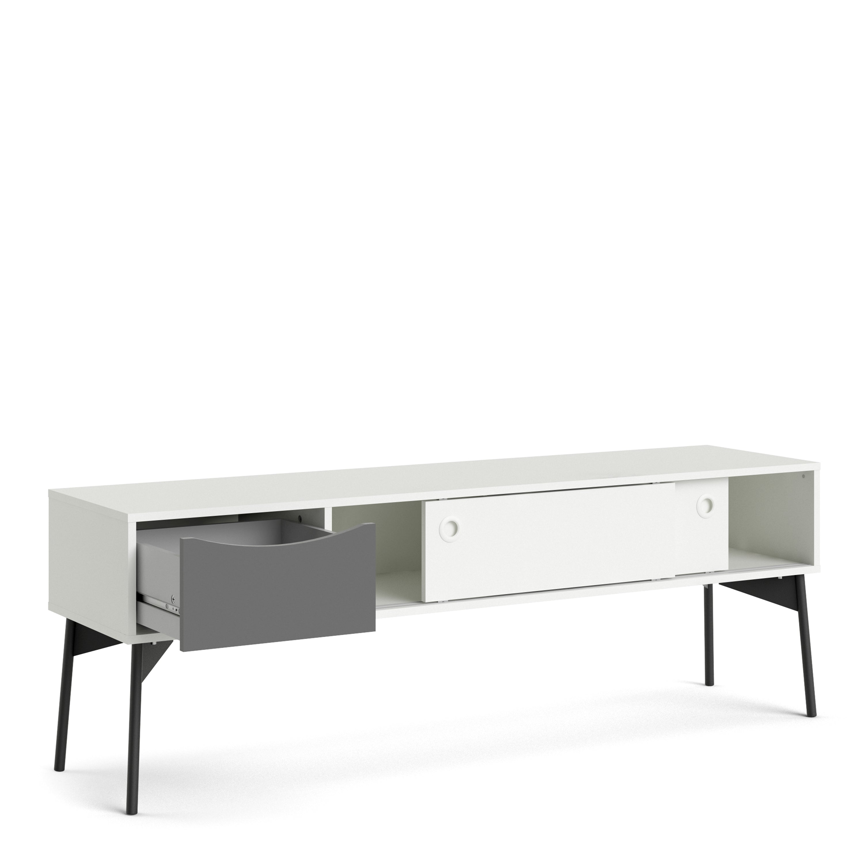 Fur TV Unit 2 Sliding Doors, 1 Drawer Grey and White