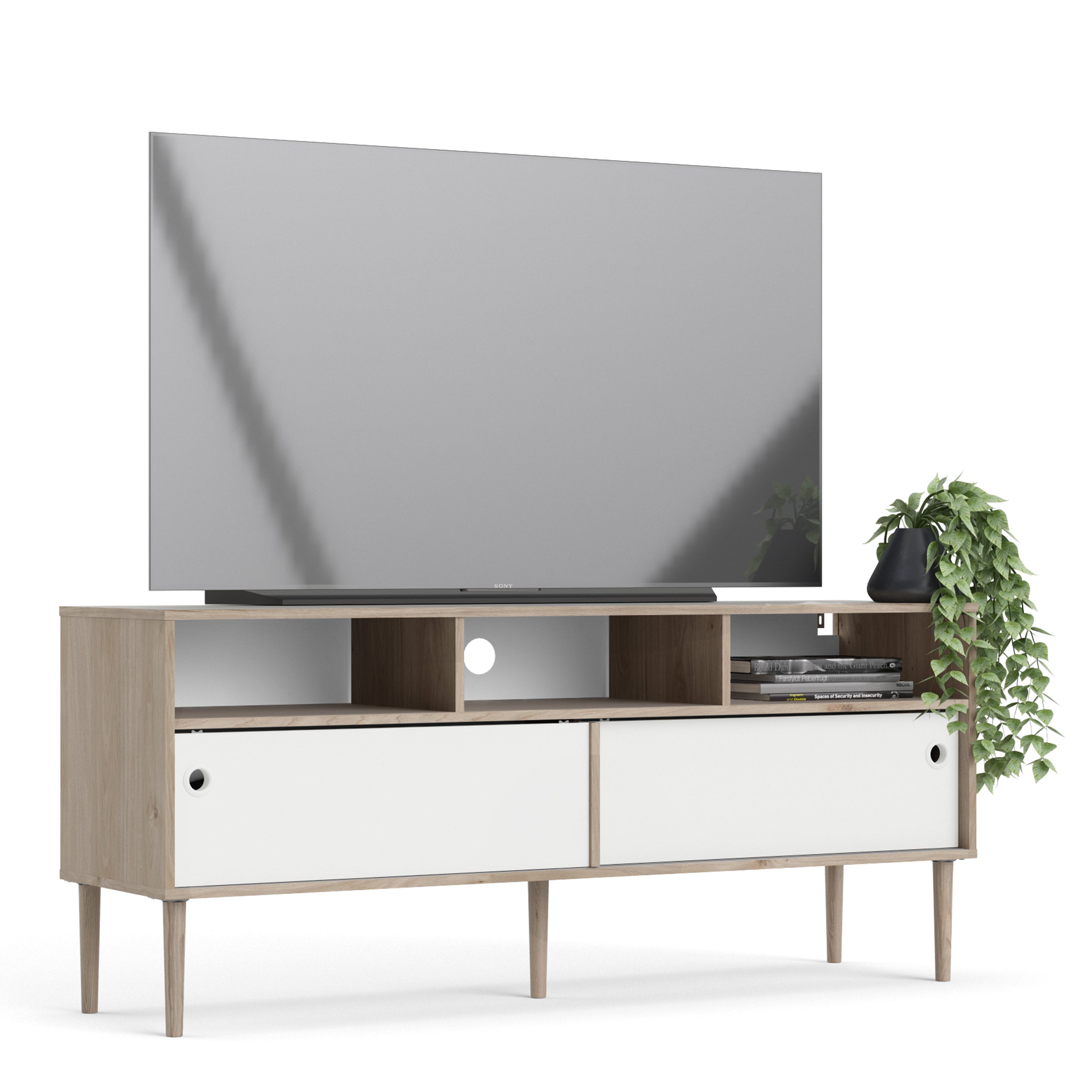 Rome TV Unit 2 Sliding Doors Oak and Matt White