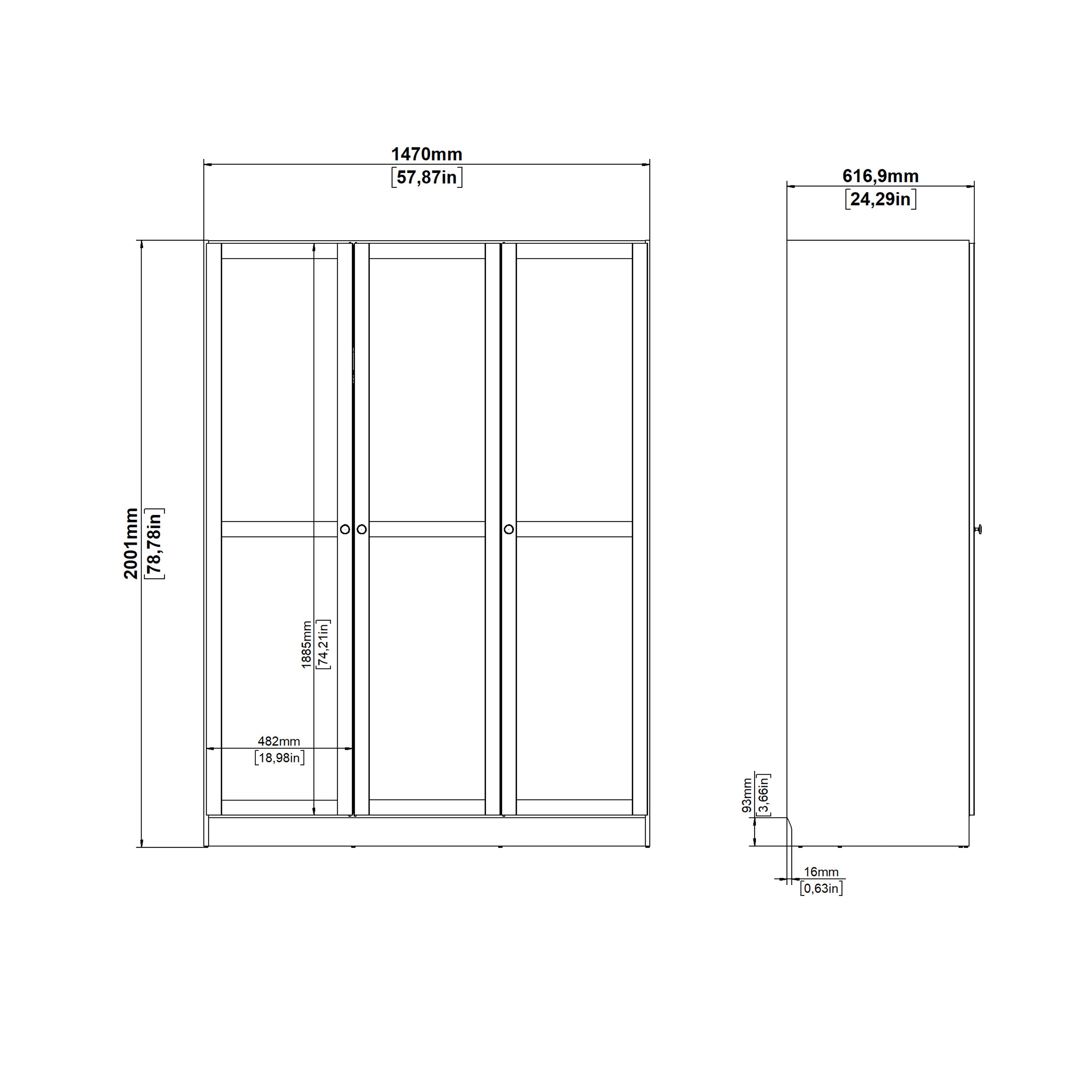 Brande Wardrobe with 3 Frame Doors in White