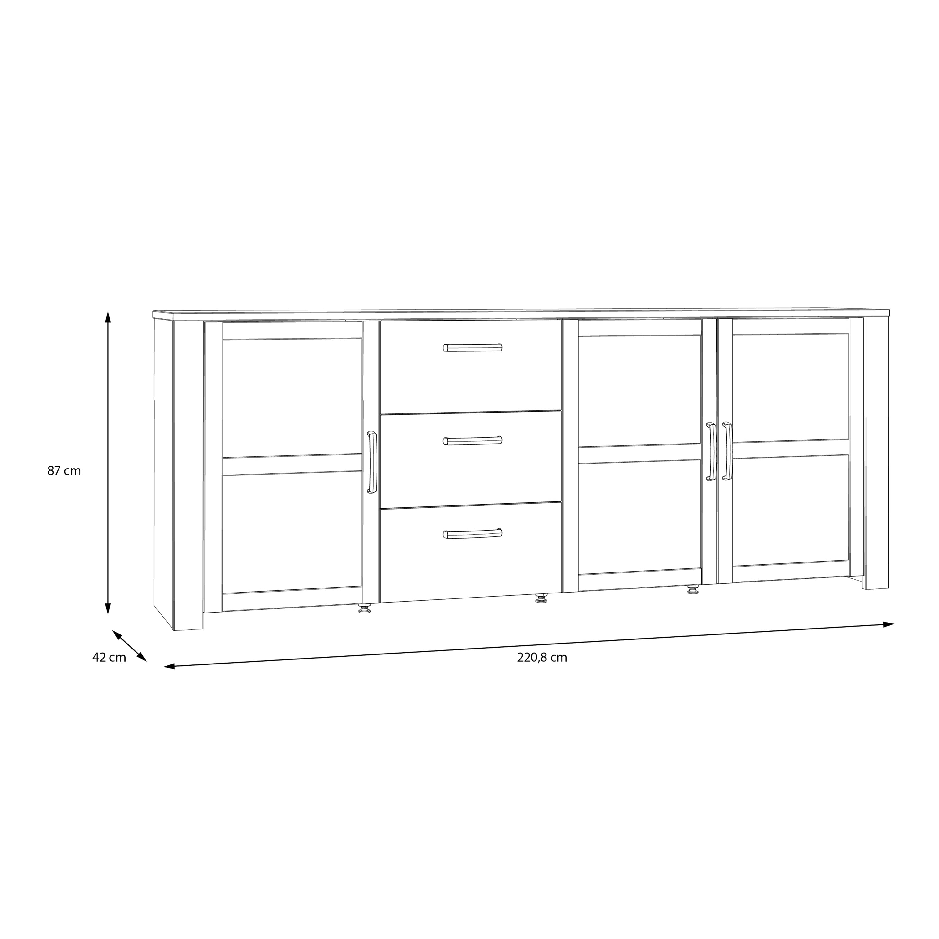 Bohol 3 Door 3 Drawer Large Sideboard in Riviera Oak/Grey Oak
