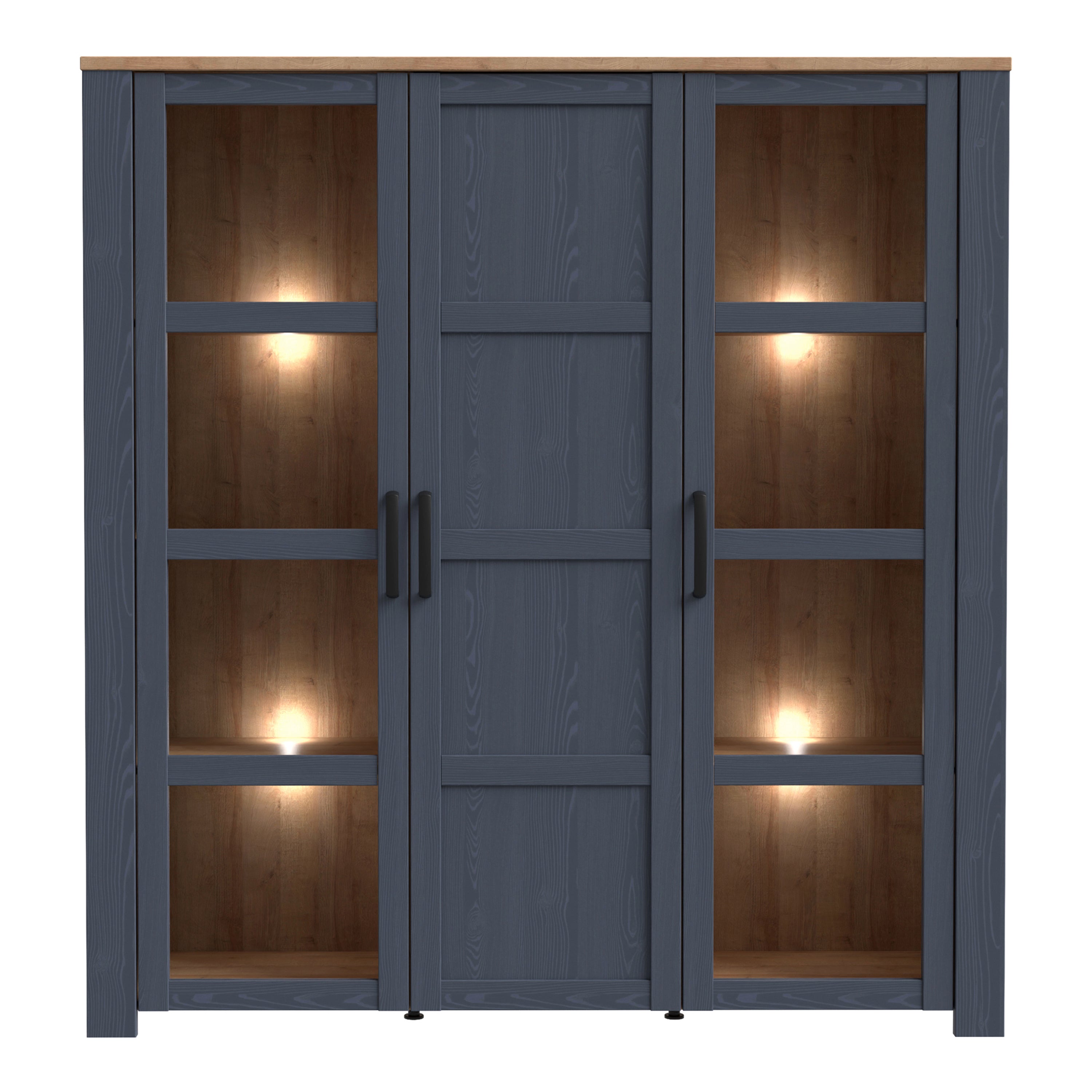 Bohol Large Display Cabinet inc. 4x LED Lights in Riviera Oak/Navy